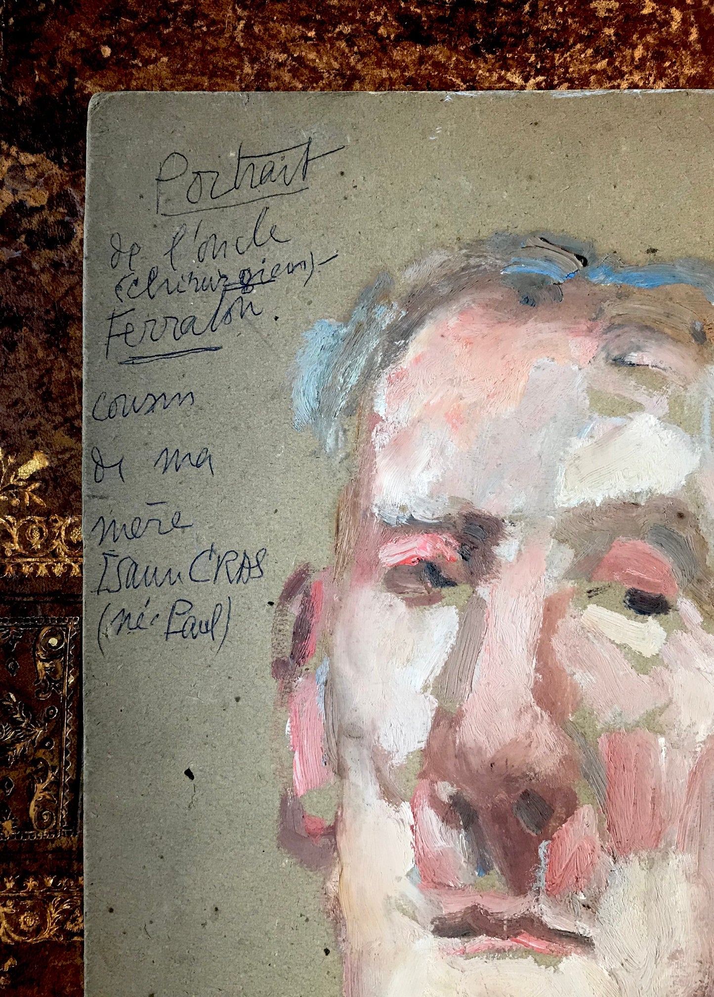 Two Portraits by Monique Cras. One of her grandmother and one of her uncle. Oil on board. 38.5 x 28 and 34.5 x 27 cms.