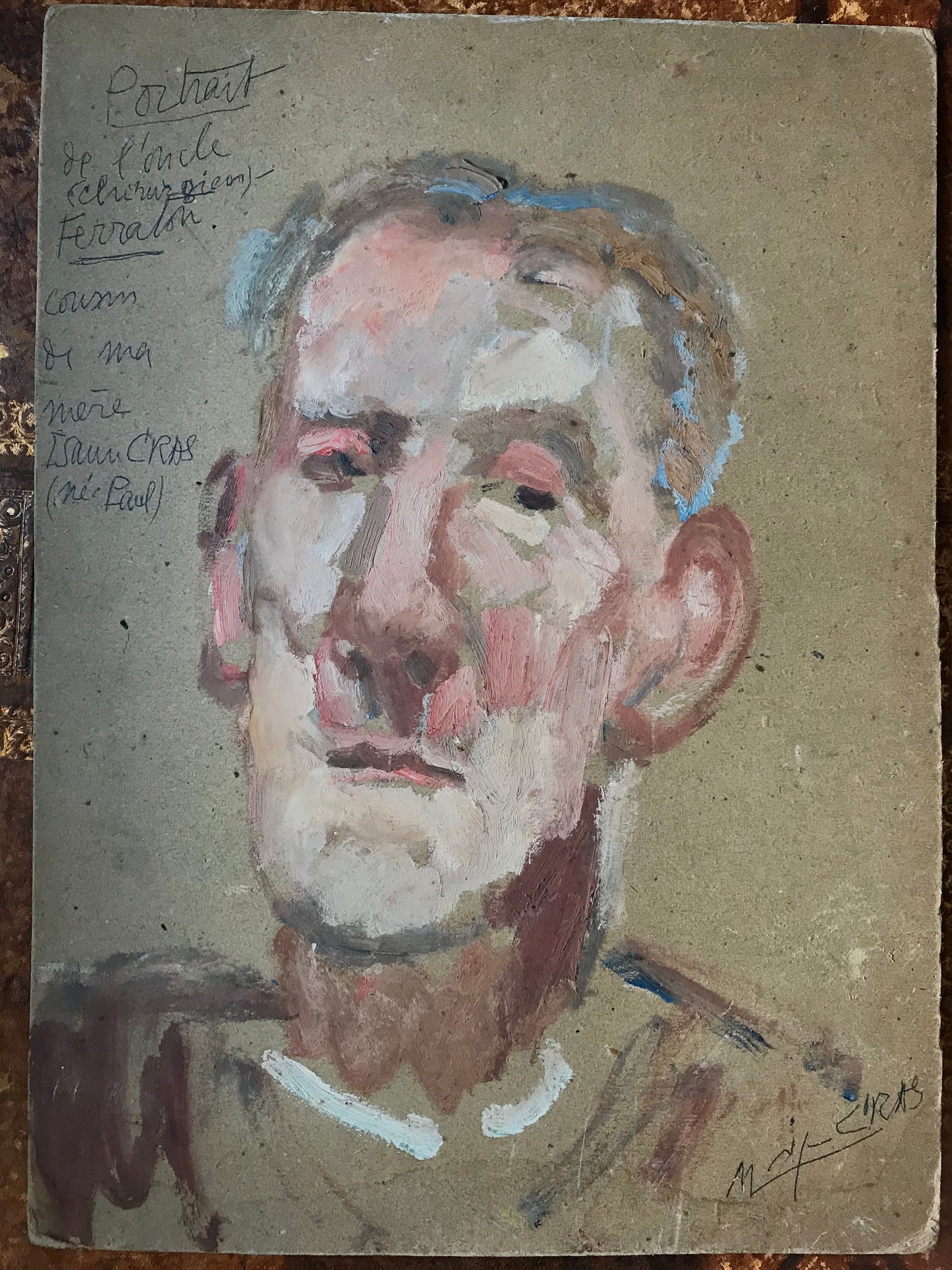 Two Portraits by Monique Cras. One of her grandmother and one of her uncle. Oil on board. 38.5 x 28 and 34.5 x 27 cms.