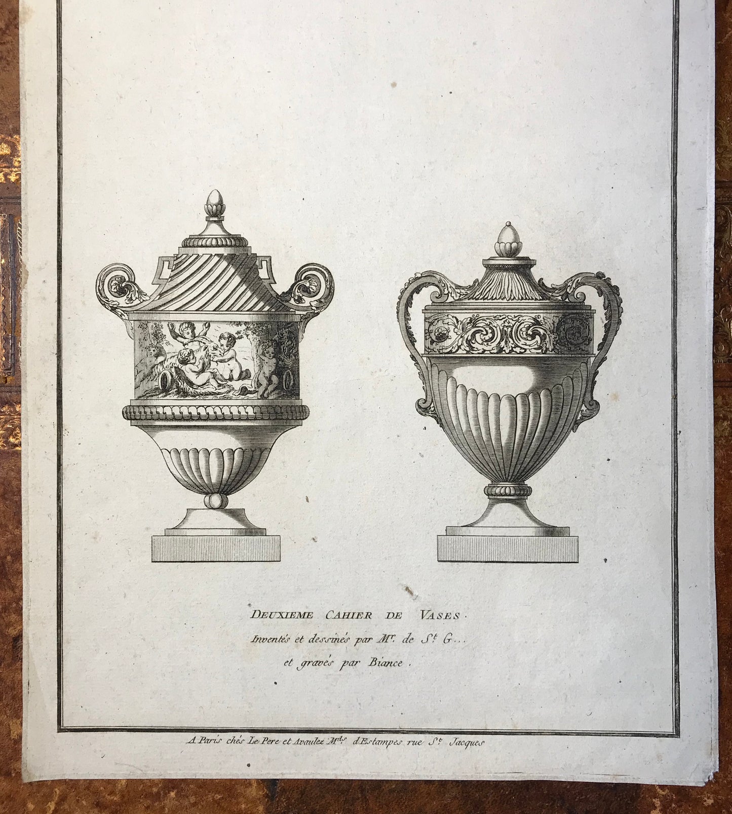 A Set of 6 Original Antique Engravings Showing Designs for Vases. Numbered 1 to 6. By Pierre de Fontanieu. Dated 1770. 36 x 24.2 cms.