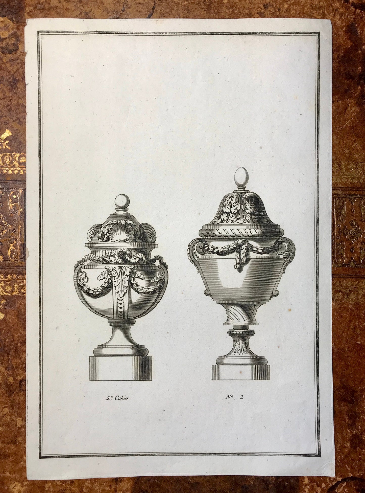 A Set of 6 Original Antique Engravings Showing Designs for Vases. Numbered 1 to 6. By Pierre de Fontanieu. Dated 1770. 36 x 24.2 cms.