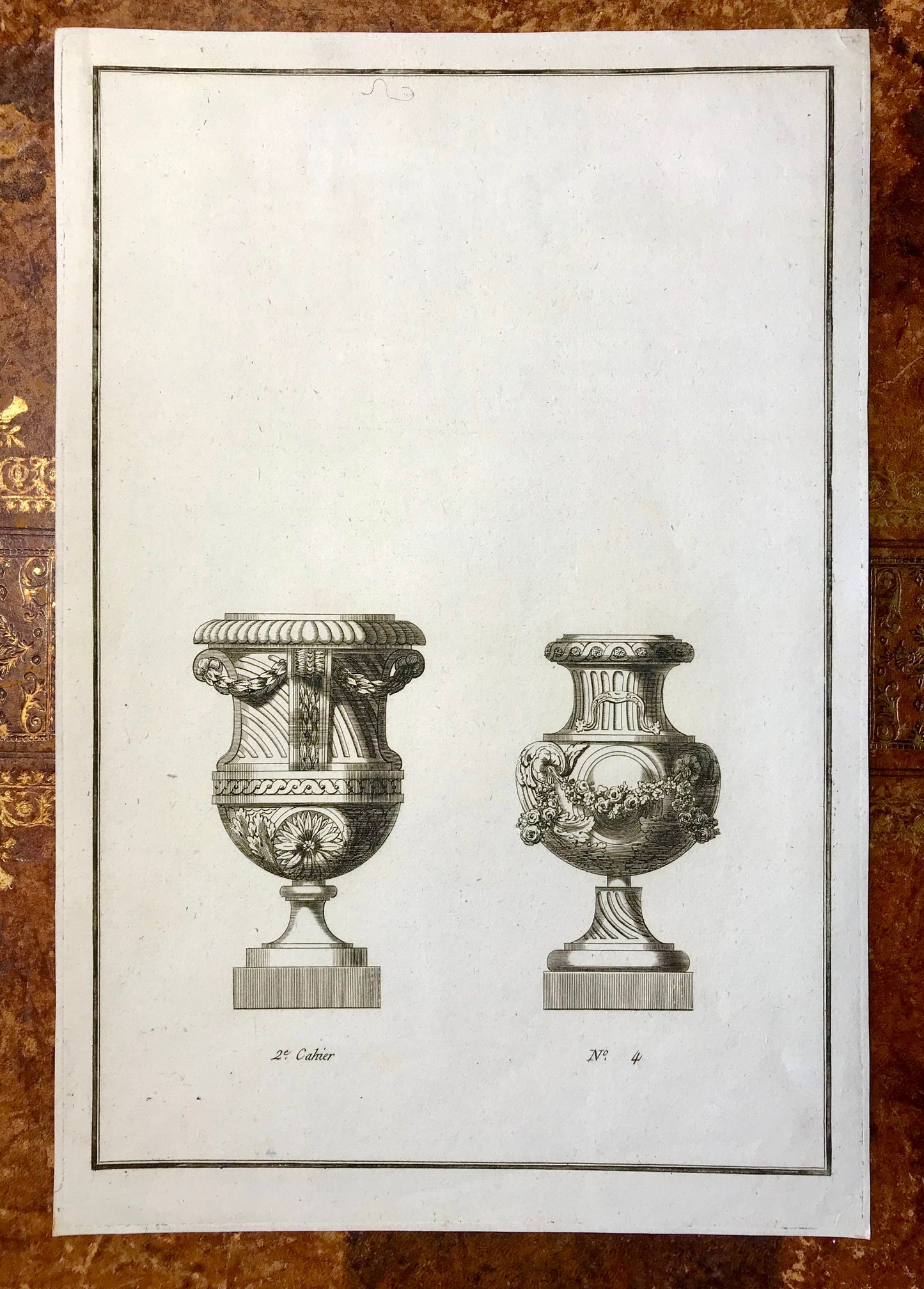 A Set of 6 Original Antique Engravings Showing Designs for Vases. Numbered 1 to 6. By Pierre de Fontanieu. Dated 1770. 36 x 24.2 cms.