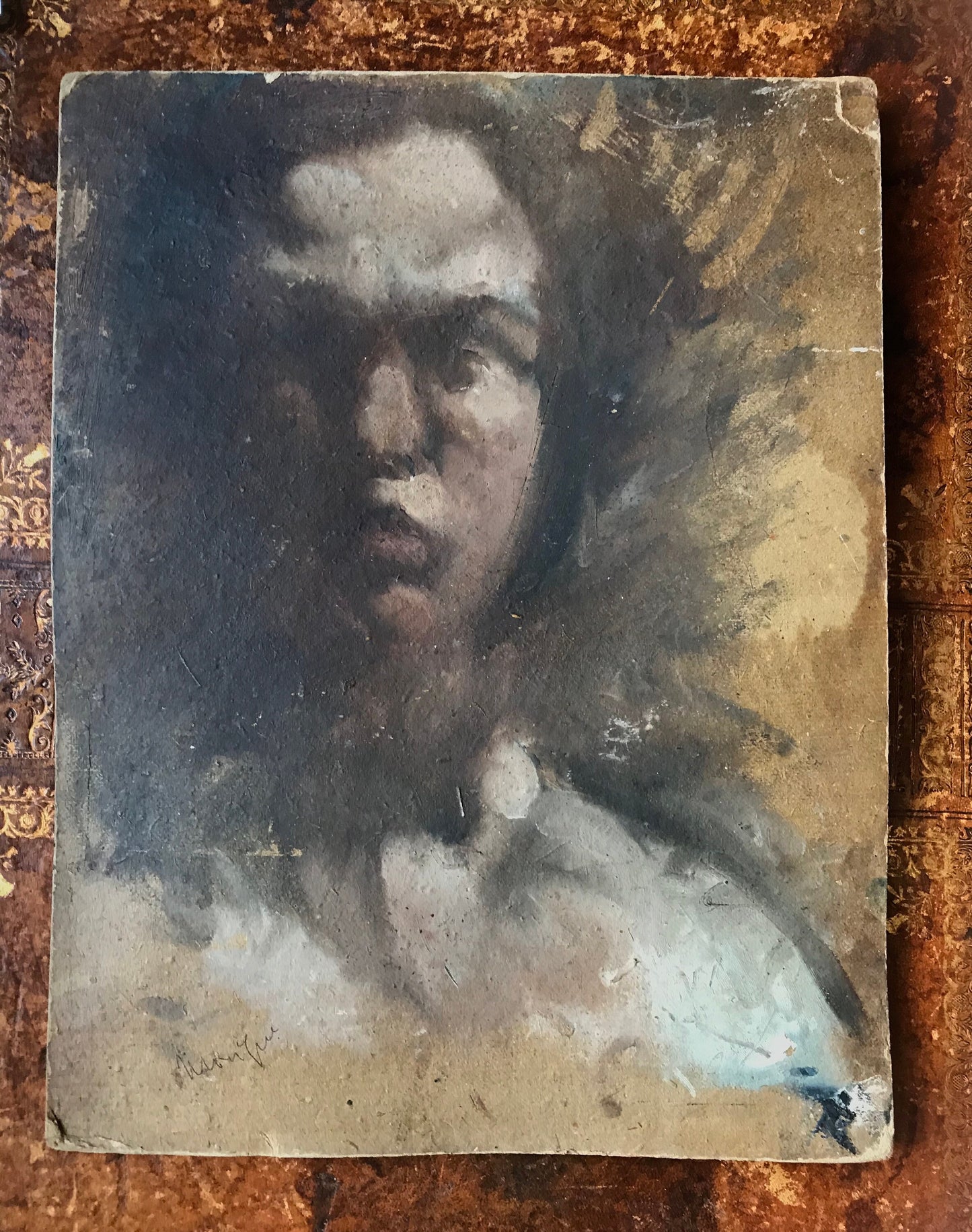 Two Portraits by Monique Cras. One of her grandmother and one of her uncle. Oil on board. 38.5 x 28 and 34.5 x 27 cms.