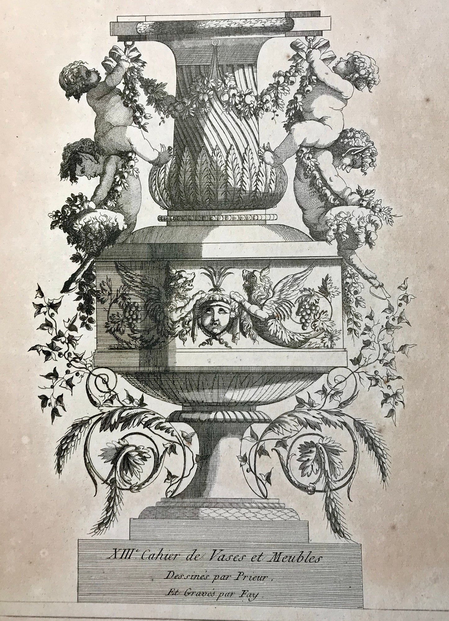 3 Engravings. Designs for Vases by Jean-Louis Prieur (1732-95). French. Late 18th Century. Size: 32.5 x 26 cms.