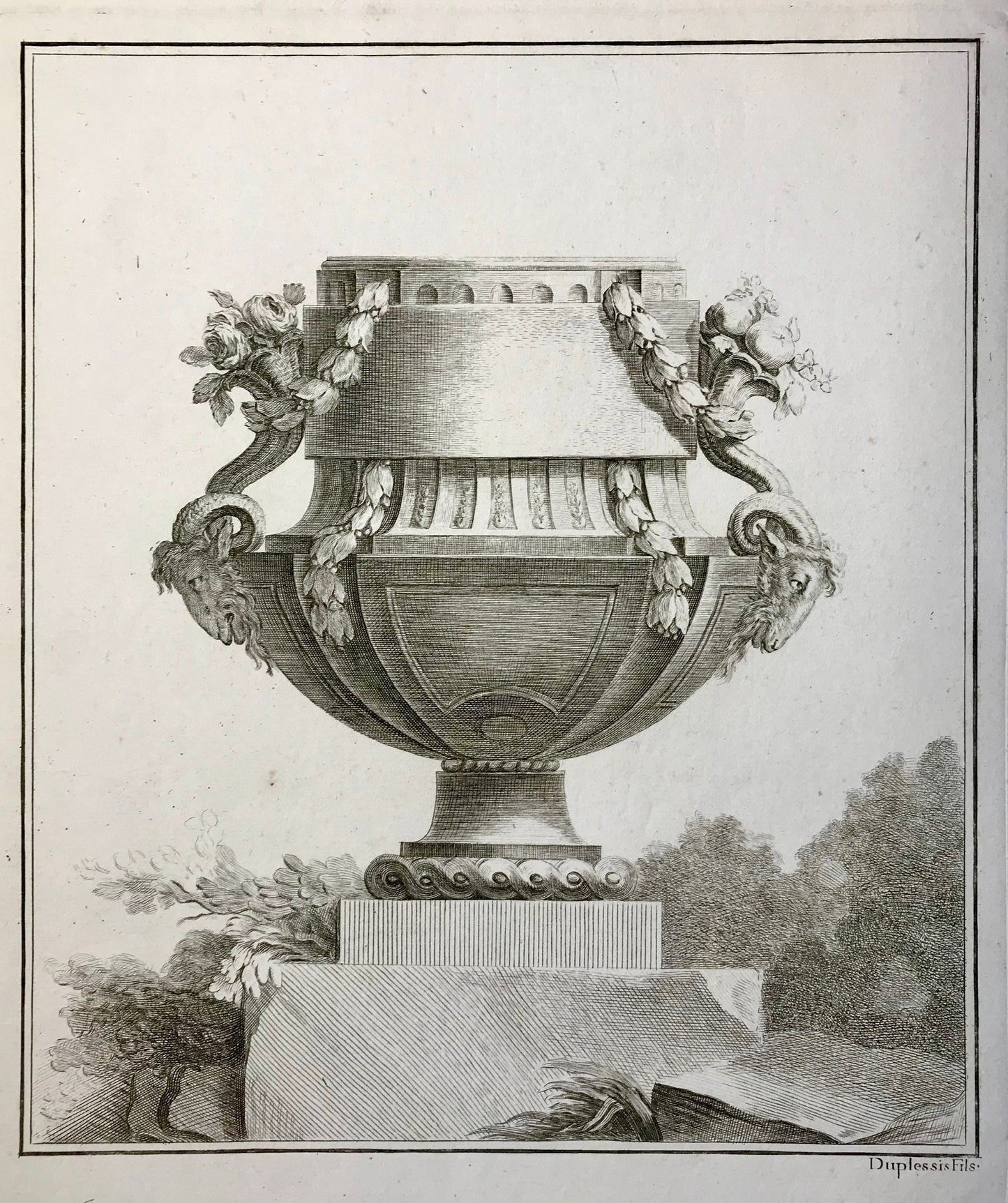 Five antique Engravings. Designs for Vases. Designed by Jean-Claude Duplessis. French. Late 18th Century. Size: 29.5 x 25 cms.