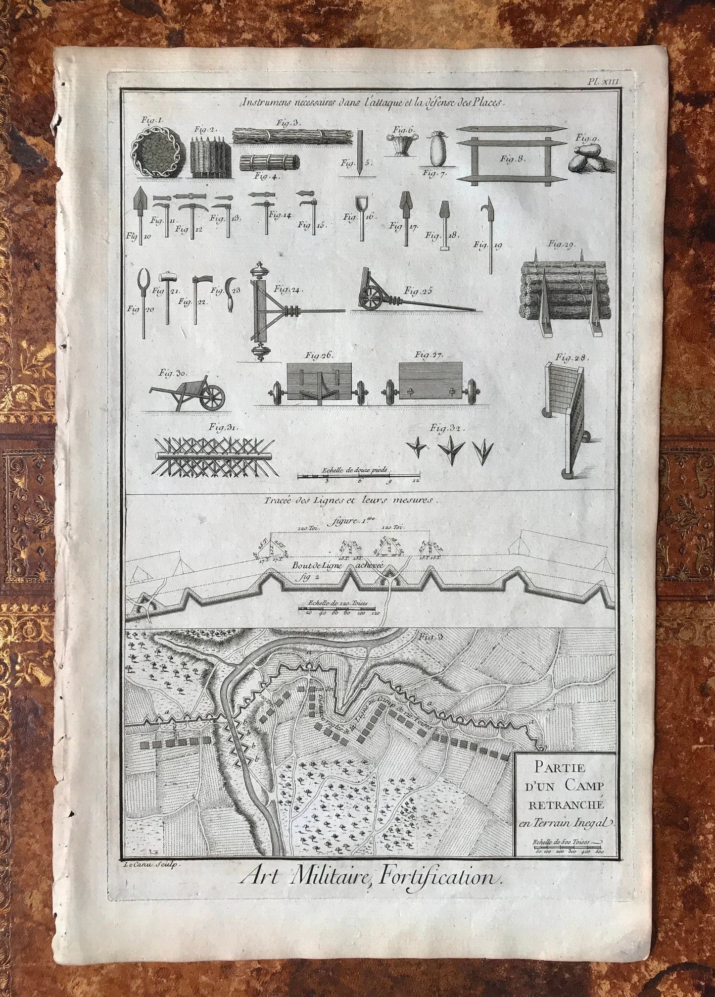 Art Militaire. 38 Original Engraved Plates Illustrating the Military Arts and Fortifications. Dated 1762. From the Recuil de Planche.
