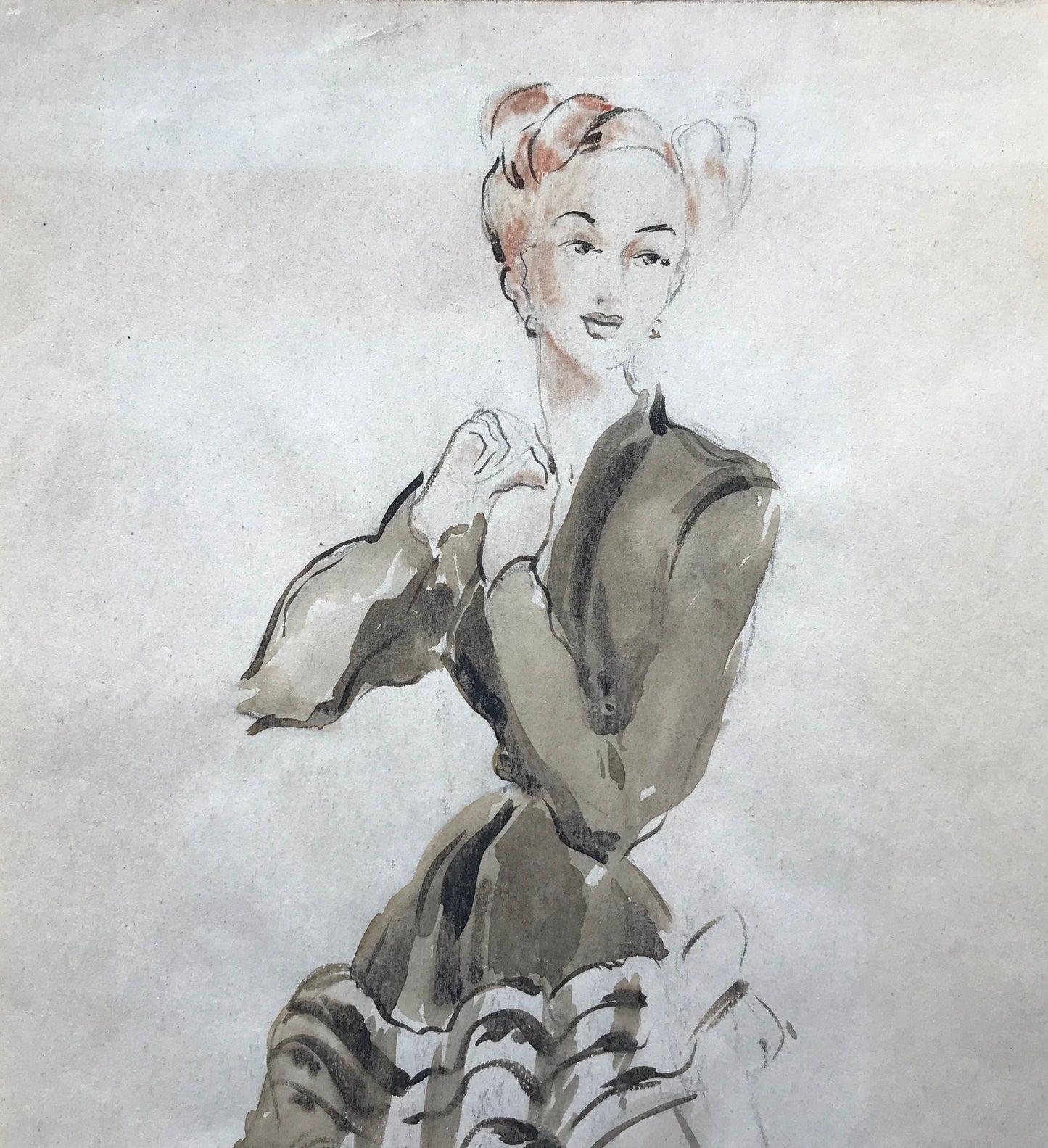 An Original Fashion Design. French. Circa 1950’s. By Janine Chabonay. Size: 11 3/4 x 7 inches.