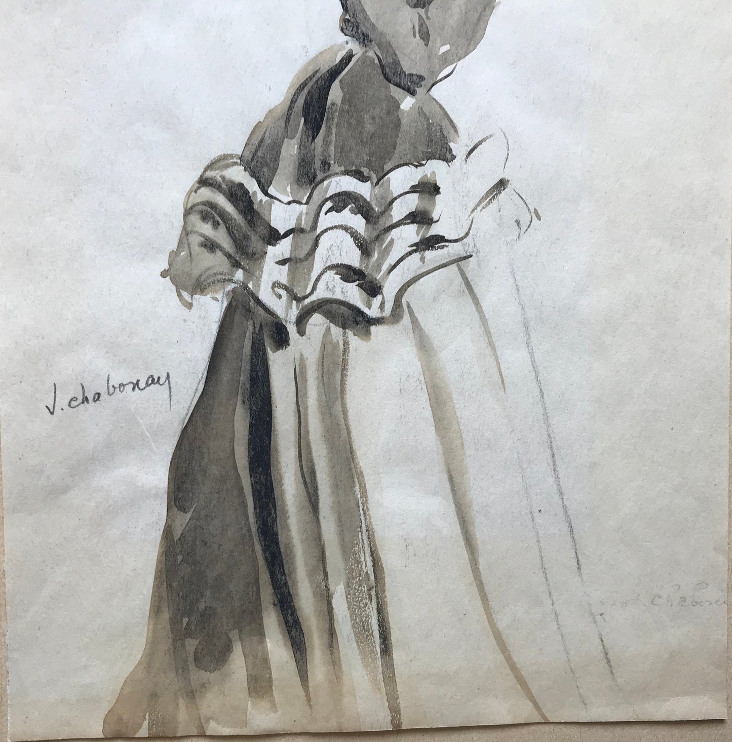 An Original Fashion Design. French. Circa 1950’s. By Janine Chabonay. Size: 11 3/4 x 7 inches.