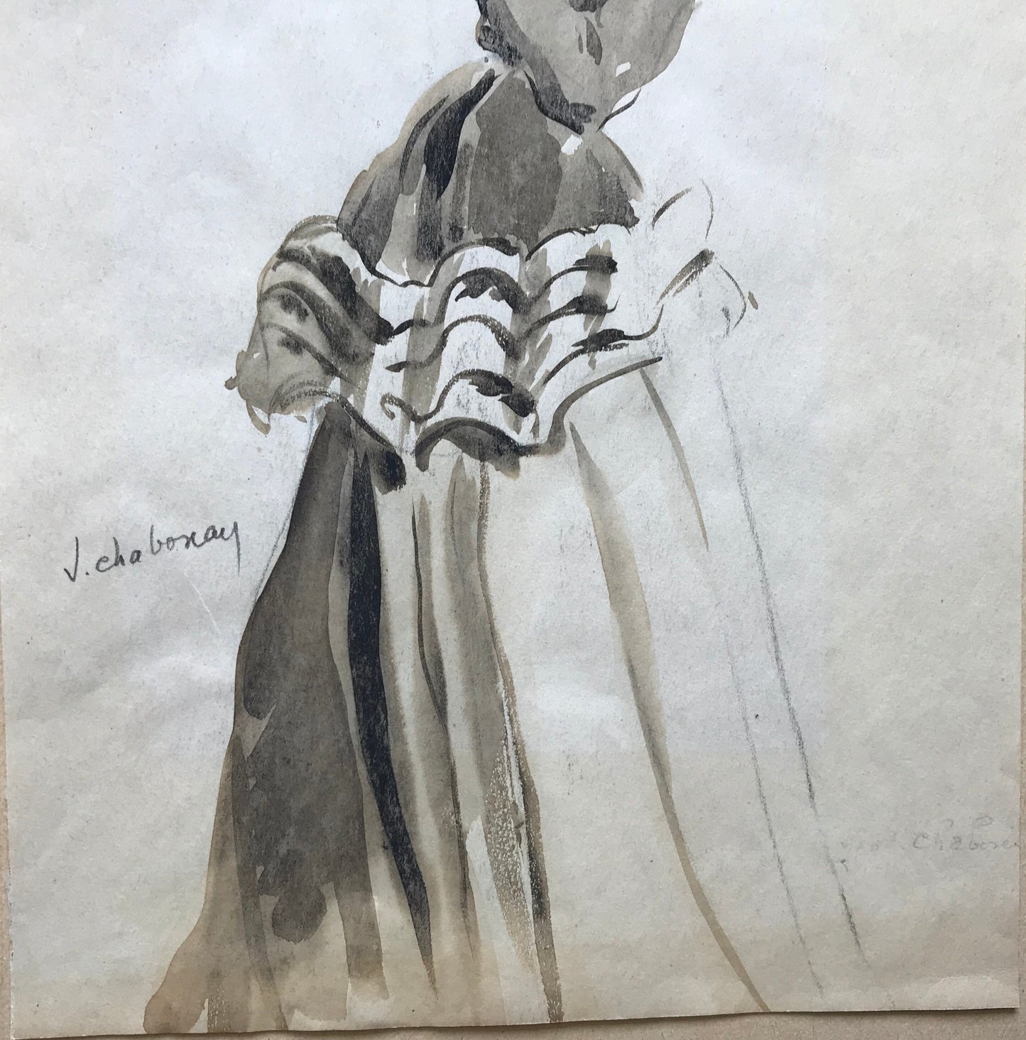 An Original Fashion Design. French. Circa 1950’s. By Janine Chabonay. Size: 11 3/4 x 7 inches.