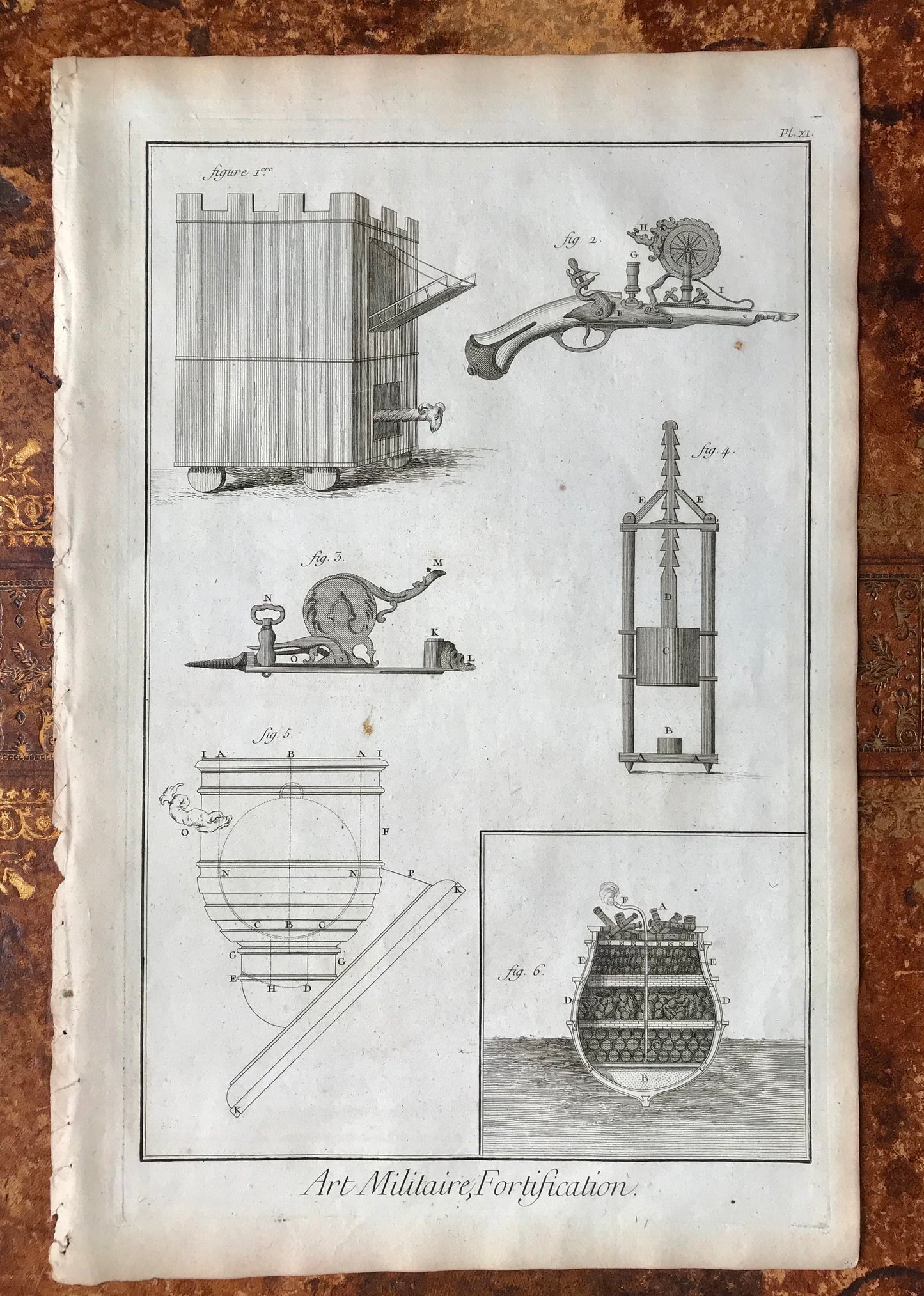 Art Militaire. 38 Original Engraved Plates Illustrating the Military Arts and Fortifications. Dated 1762. From the Recuil de Planche.