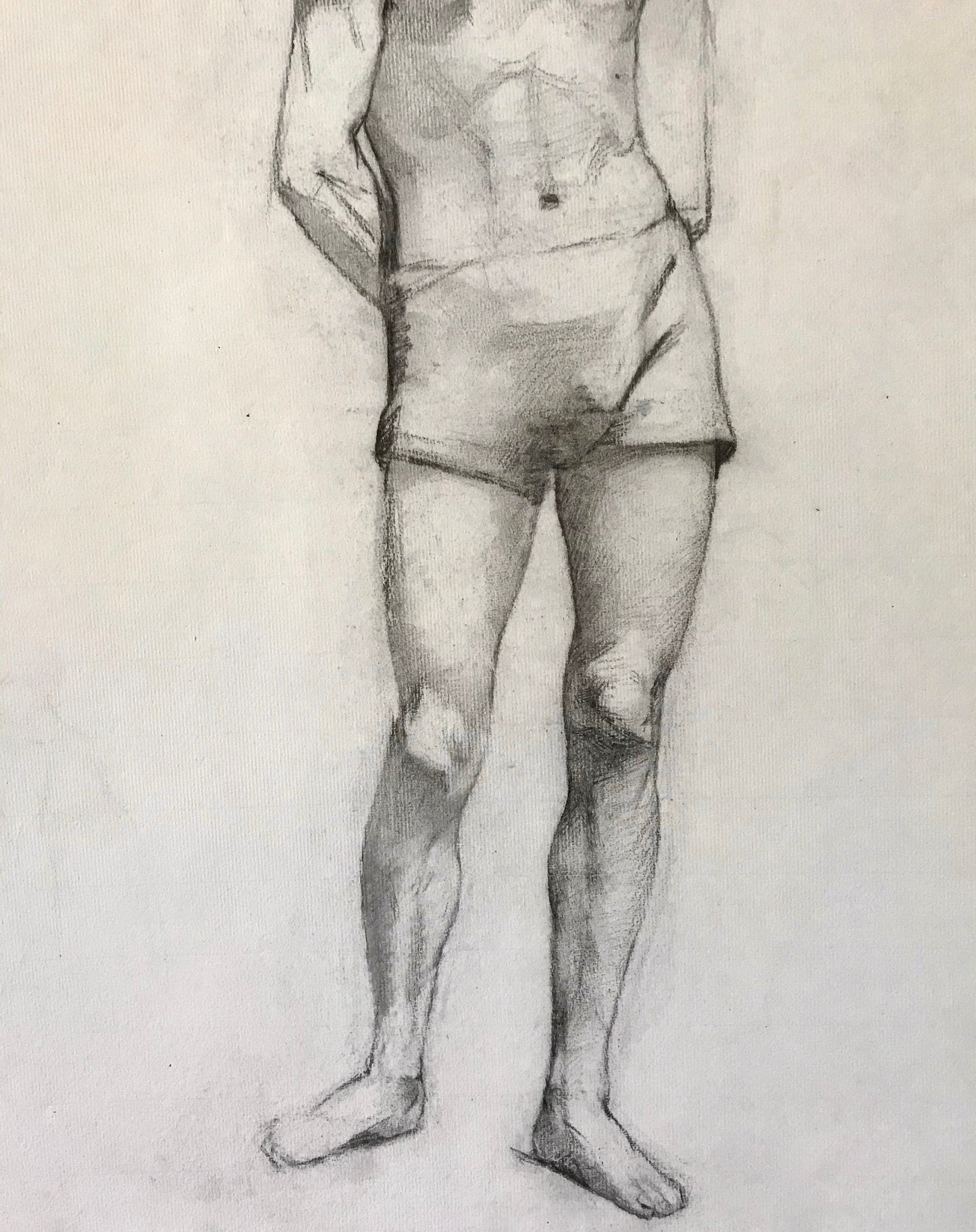 A Original Charcoal Life Drawing of a Man. A French Art School Piece. Early 1900’s. Large: 63 x 48 cms.