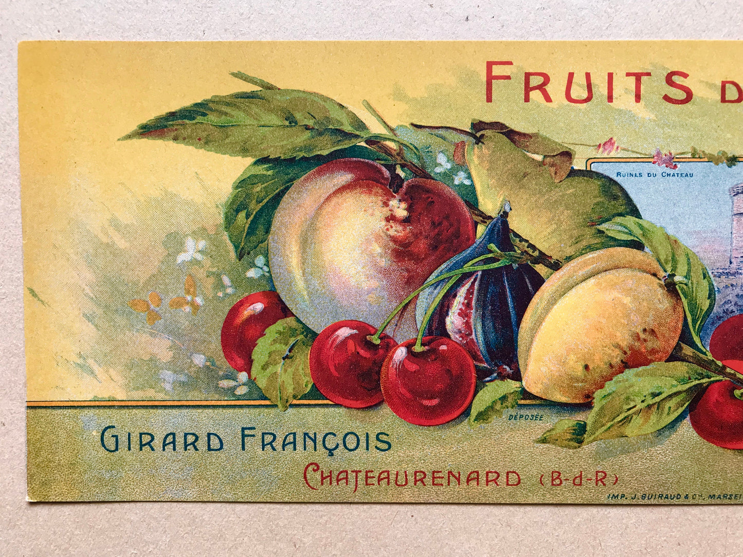 Fruits de Midi. A Label for a Fruit Crate From Marseille, France. Late 1800’s. Excellent Condition. Size: 12 x 35 cms.
