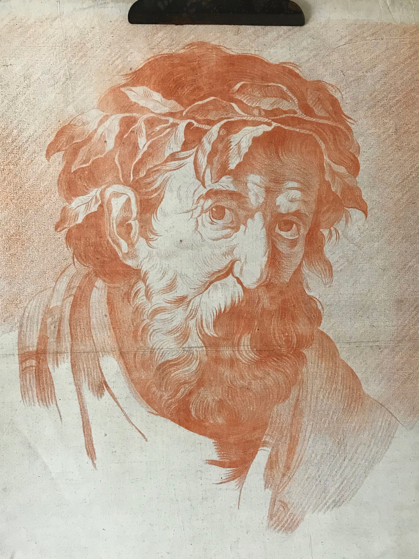 An Original 18th Century Sanguine Portrait. A Study of The Head of an Elderly Man. Handmade Paper. Large: 62 x 47 cms.