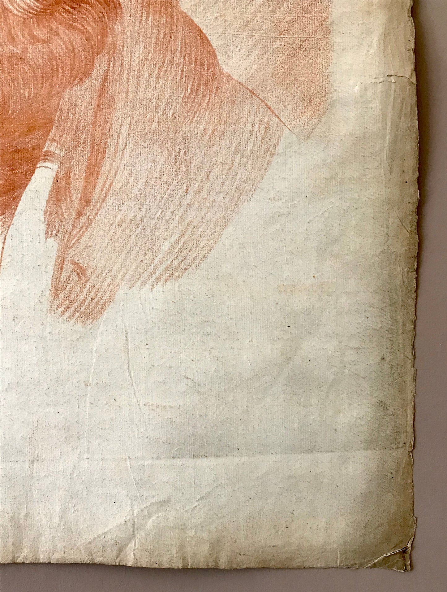An Original 18th Century Sanguine Portrait. A Study of The Head of an Elderly Man. Handmade Paper. Large: 62 x 47 cms.
