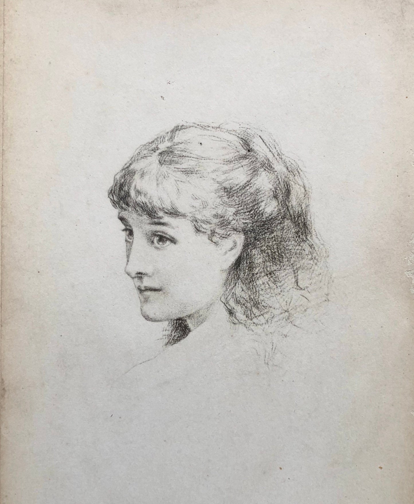5 Cabinet Cards. Copies of Pencil Drawings of Women by Francis Miles. In Red Cloth Portfolio. Dated 1872. Size: 16.5 x 10.5 cms.