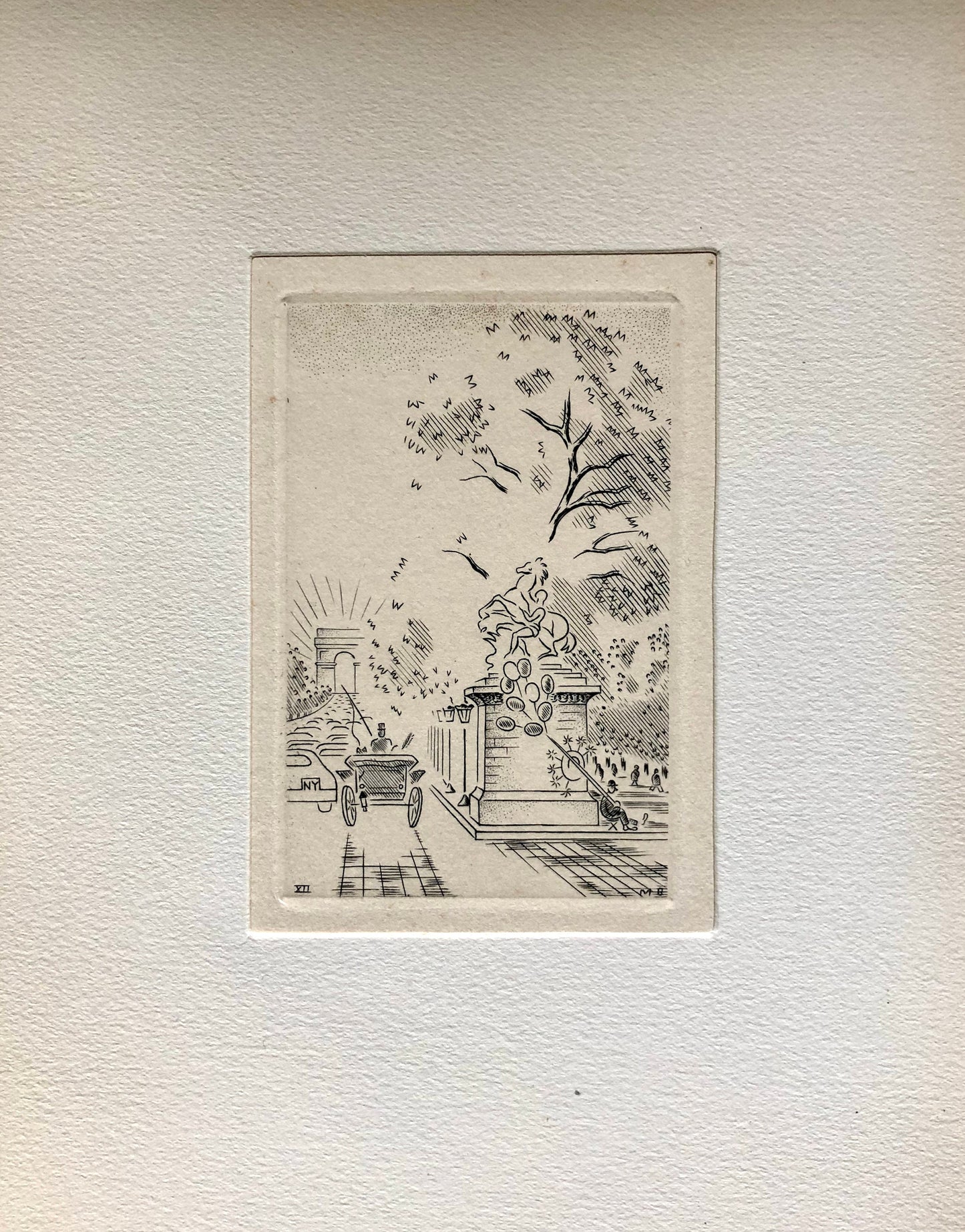 A Set of 8 Original Engravings of Paris. Dating from the 1960’s they Show Iconic Landmarks and Scenes. Signed M. B. Size: 22.5 x 16 cms.