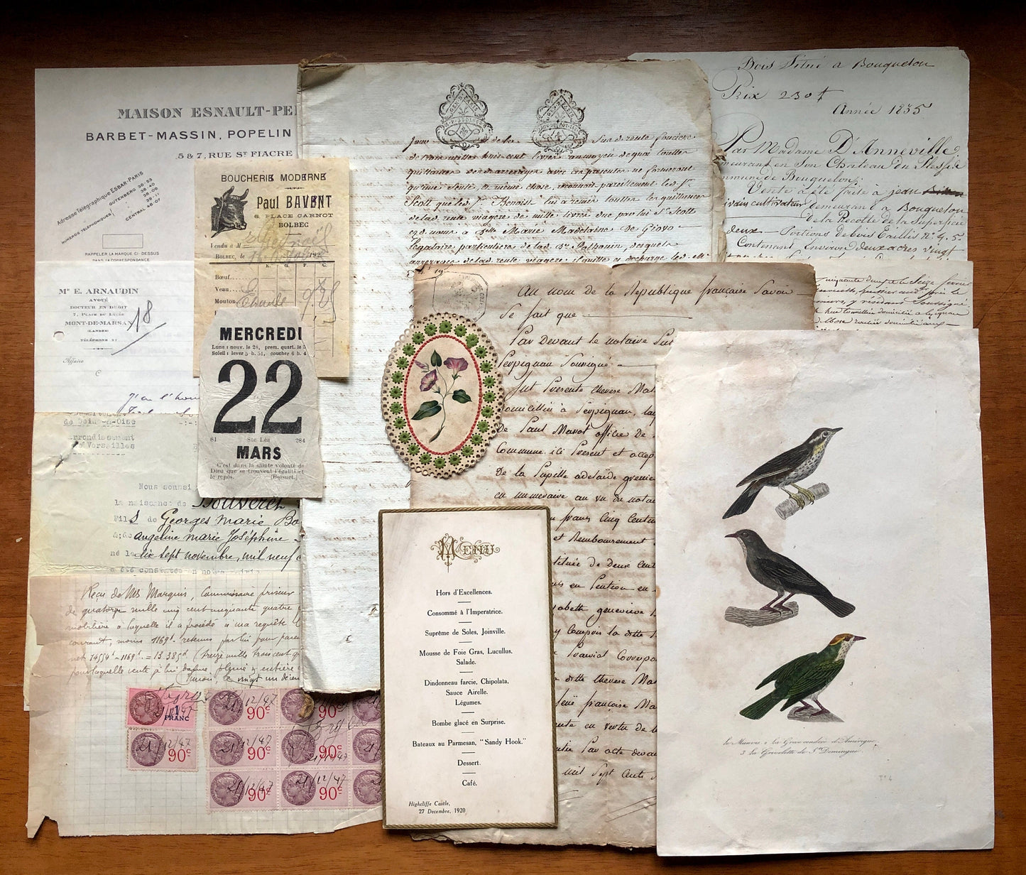 A Generous Quantity of Antique French Papers, Cards and Engravings. 1800’s and 1900’s. For collage and decorative purposes.