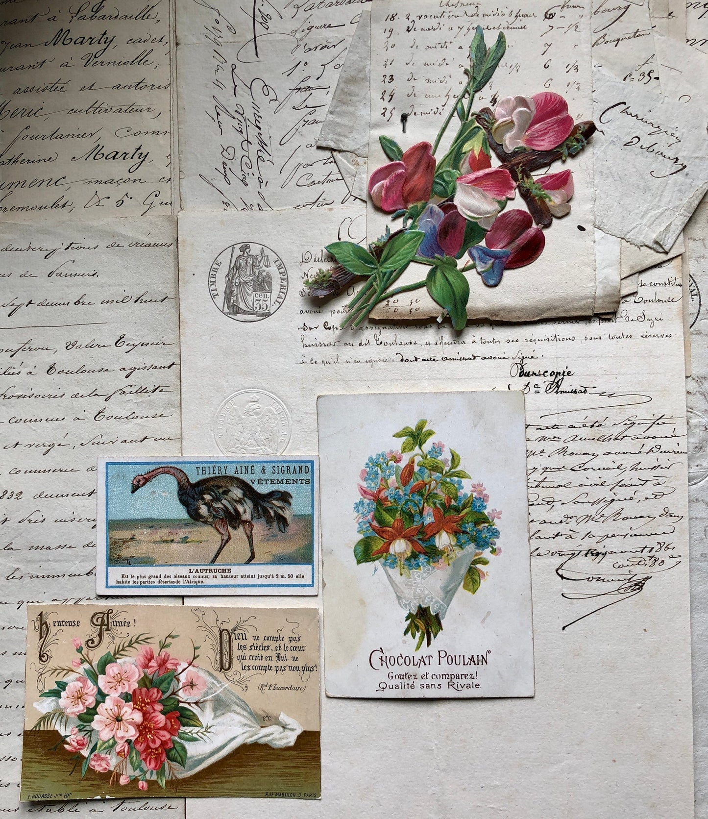 A Generous Quantity of Antique French Papers, Cards and Engravings. 1800’s and 1900’s. For collage and decorative purposes.