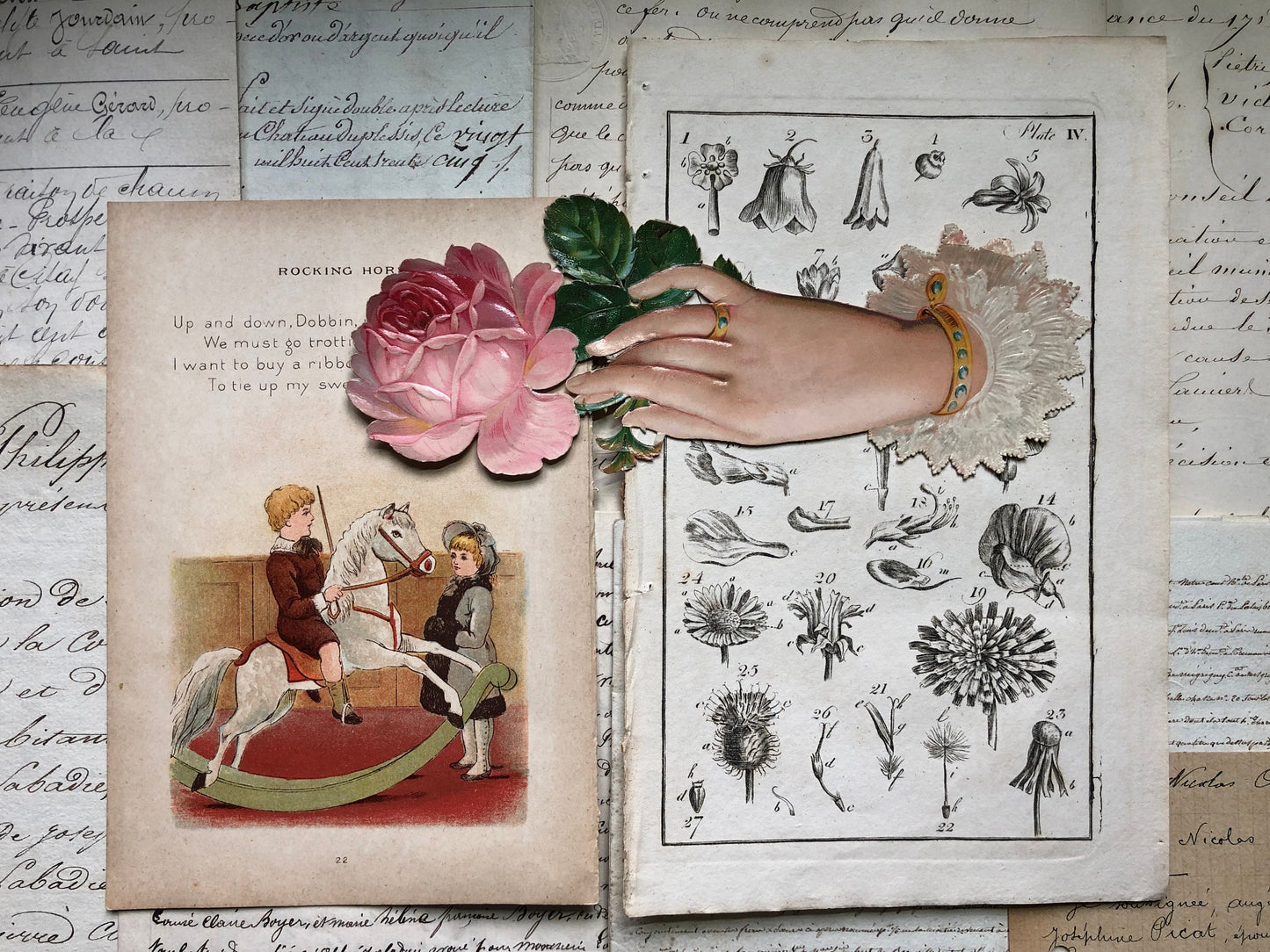 A Generous Quantity of Antique French Papers, Cards and Engravings. 1800’s and 1900’s. For collage and decorative purposes.