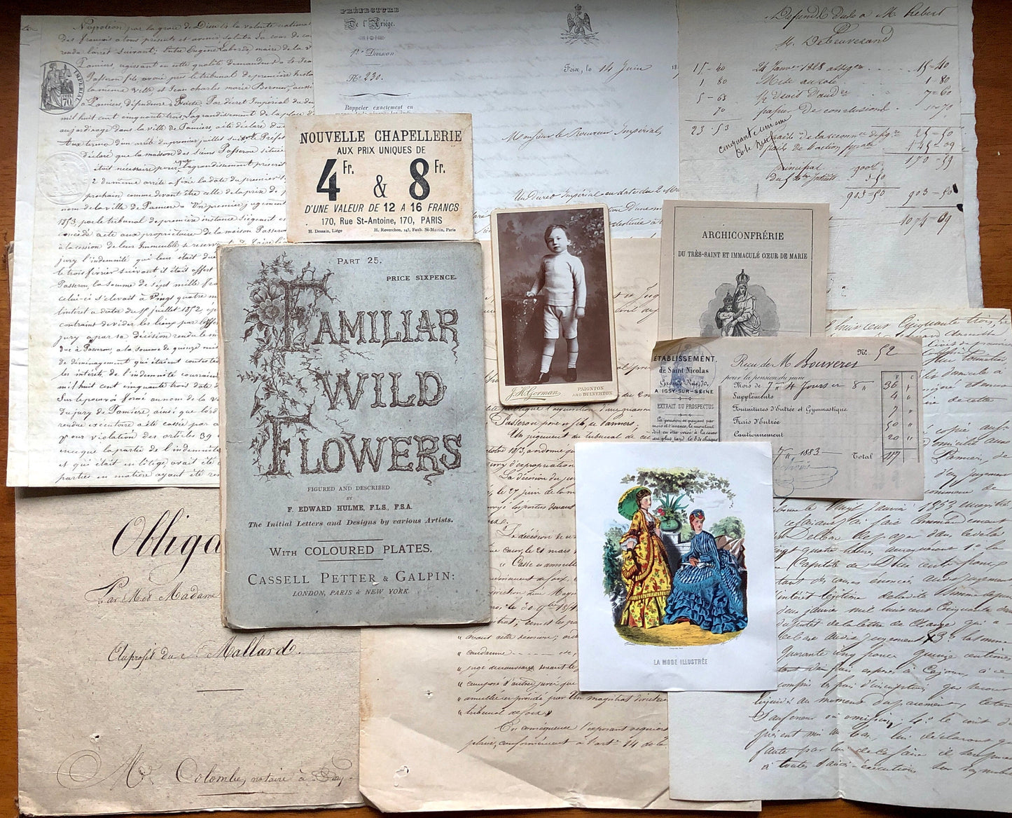 A Generous Quantity of Antique French Papers, Cards and Engravings. 1800’s and 1900’s. For collage and decorative purposes.