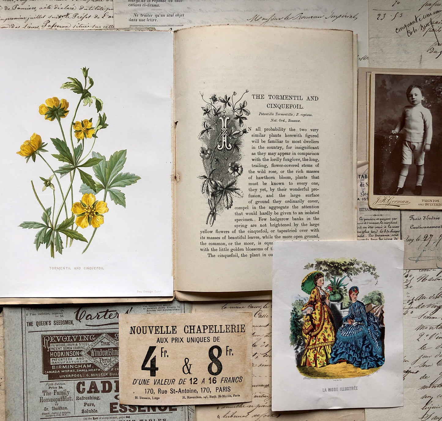 A Generous Quantity of Antique French Papers, Cards and Engravings. 1800’s and 1900’s. For collage and decorative purposes.