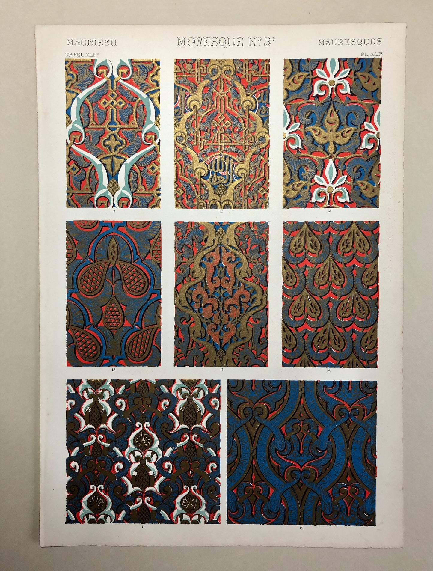 Moresque Ornament From The Alhambra. 6 Plates From The Grammar of Ornament by Owen Jones (1809 - 68). Size: 33 x 23 cms.