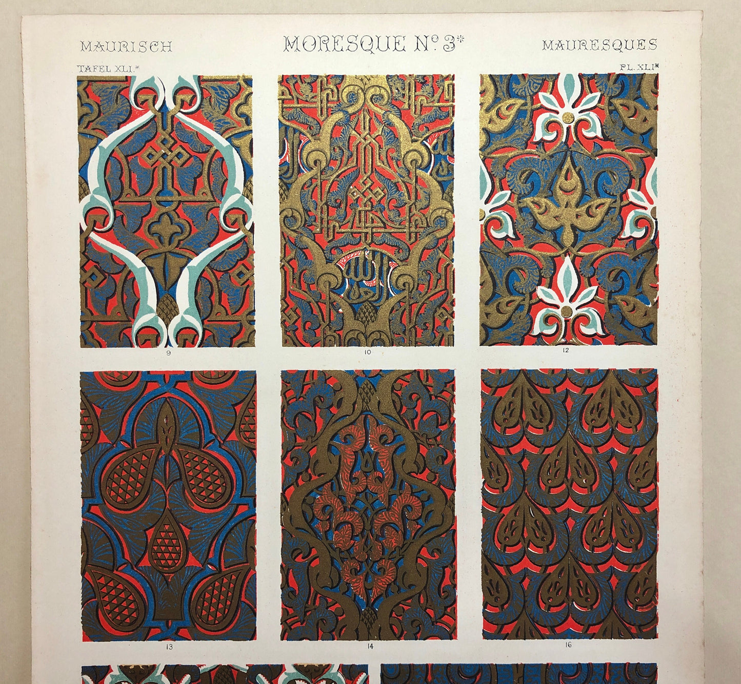 Moresque Ornament From The Alhambra. 6 Plates From The Grammar of Ornament by Owen Jones (1809 - 68). Size: 33 x 23 cms.