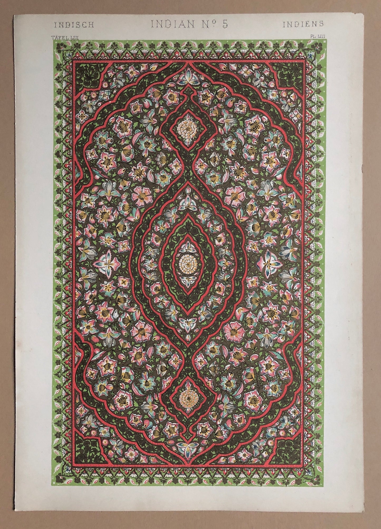 Indian Ornament. No. 2, 3, 4, 5, 5*, 6, 6*, 7. Eight Original Plates From The Grammar of Ornament by Owen Jones (1809-68). 33 x 23 cms.