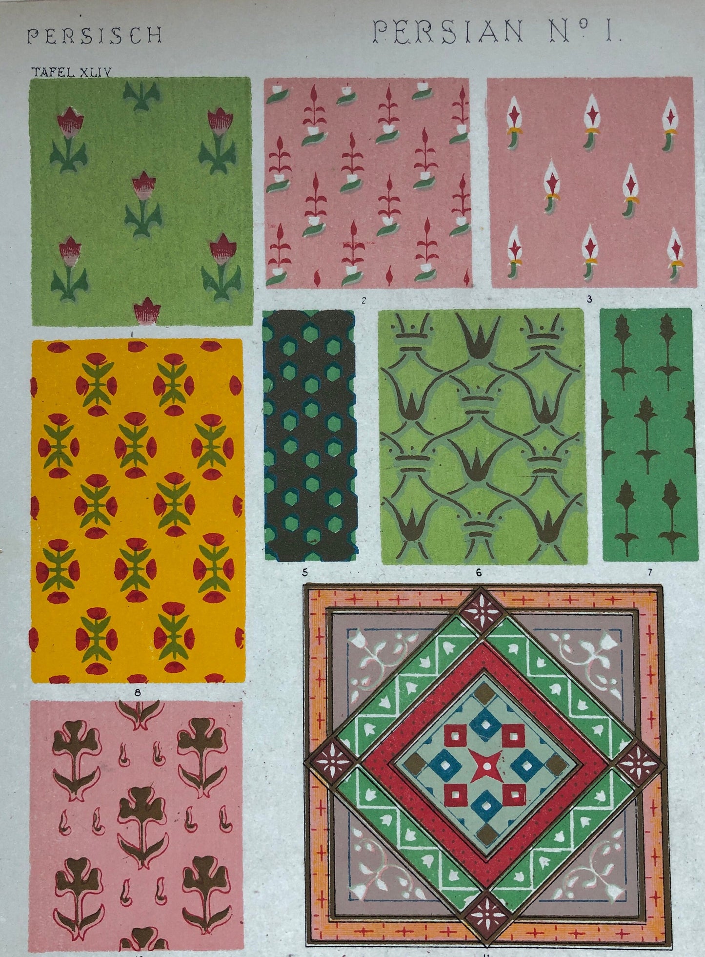 Persian Ornament. Plates 44, 45, 46, 47, 47* and 48. Six Original Plates From The Grammar of Ornament by Owen Jones (1809-68). 33 x 23 cms.