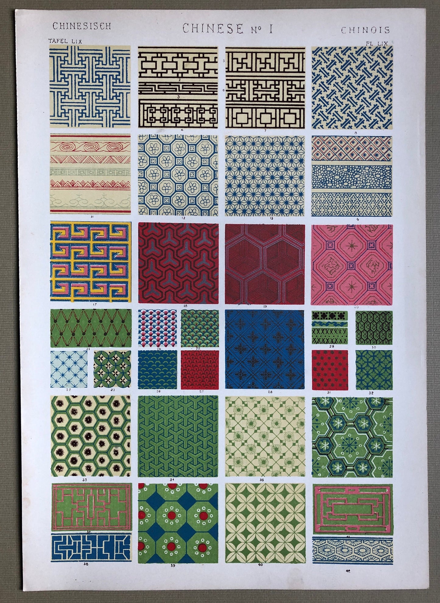 Chinese Ornament. Plates 59, 60, 61 and 62. Four Original Plates From The Grammar of Ornament by Owen Jones (1809-68). 33 x 23 cms.