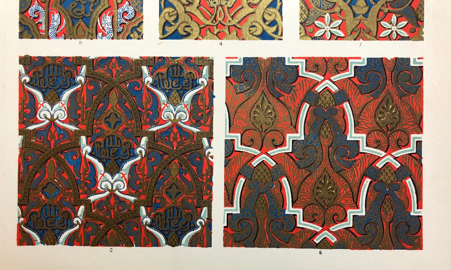 Moresque Ornament From The Alhambra. 6 Plates From The Grammar of Ornament by Owen Jones (1809 - 68). Size: 33 x 23 cms.