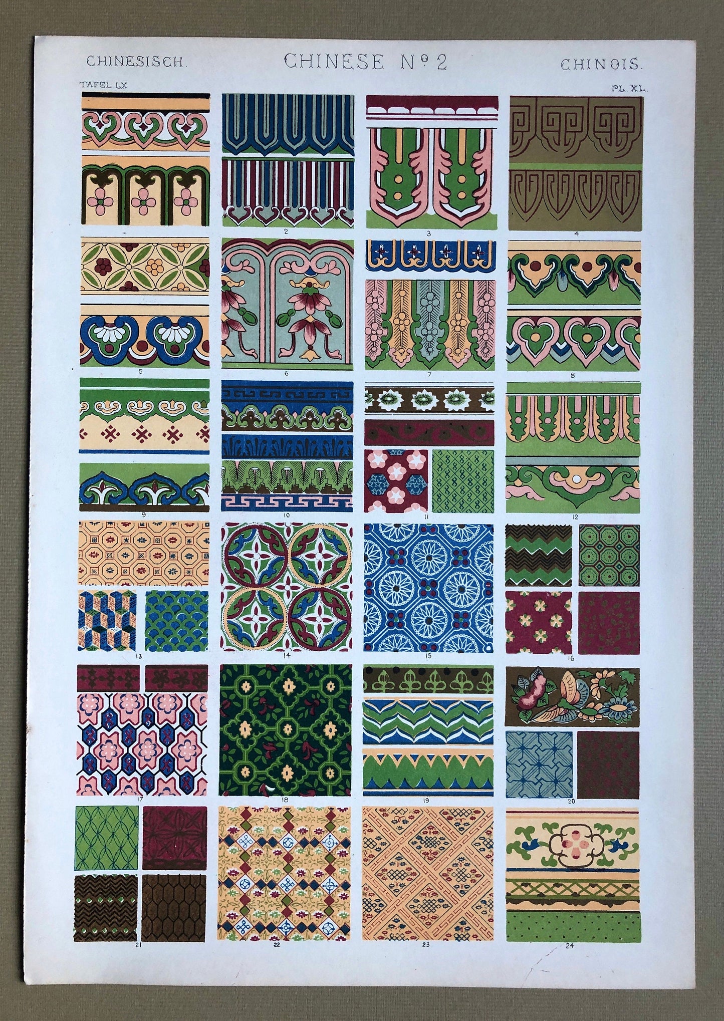 Chinese Ornament. Plates 59, 60, 61 and 62. Four Original Plates From The Grammar of Ornament by Owen Jones (1809-68). 33 x 23 cms.