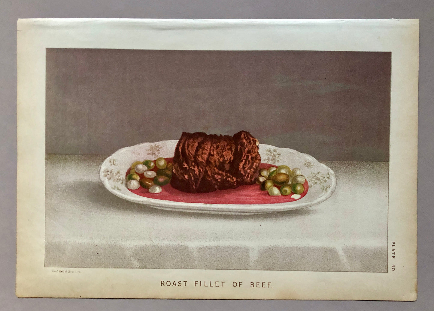 Three Plates of food From a Victorian Cookbook. Beautiful chromolithographs. Engraved by Thomas Kell in the 1880’s. Size: 17.5 x 25 cms.