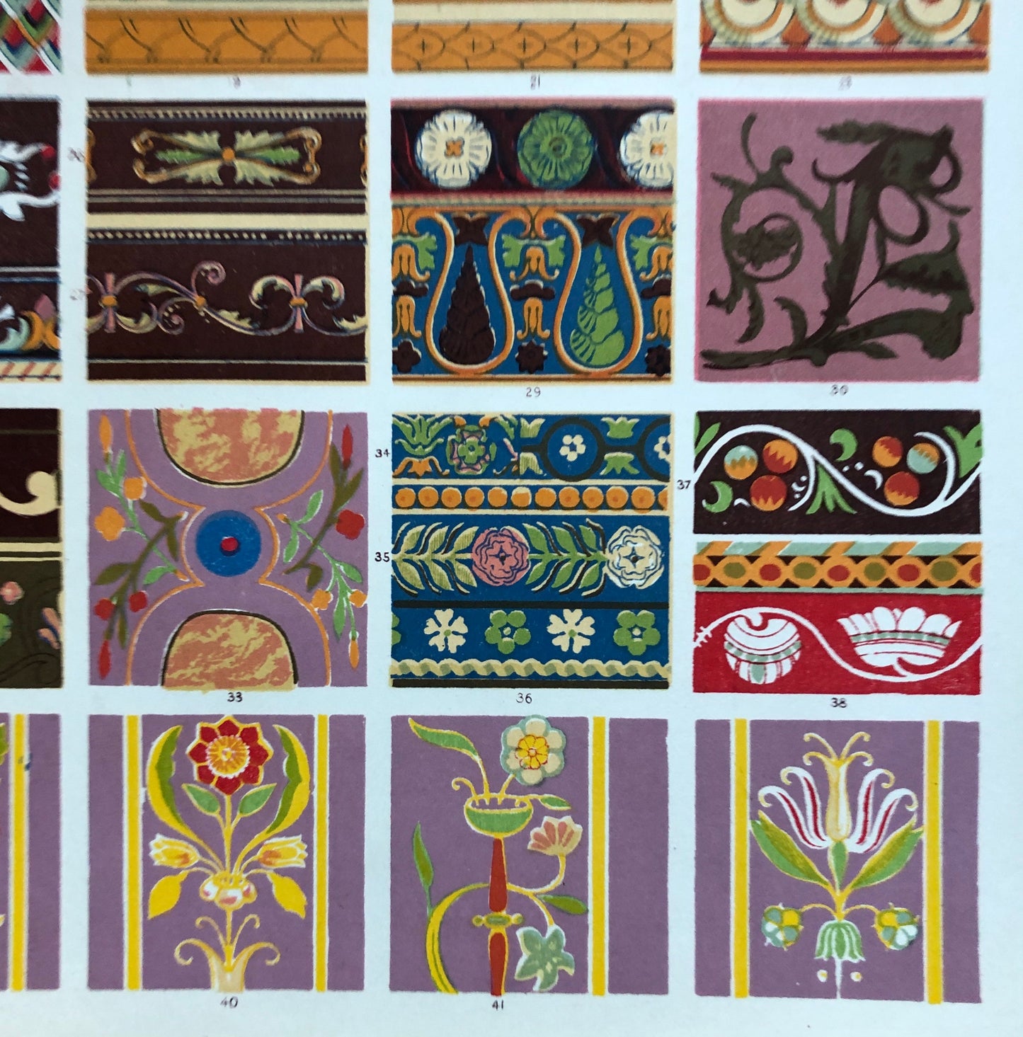 Renaissance Ornament. Nos. 4, 5, 6 and 7. Four antique Plates From The Grammar of Ornament by Owen Jones (1809-68). 33 x 23 cms.