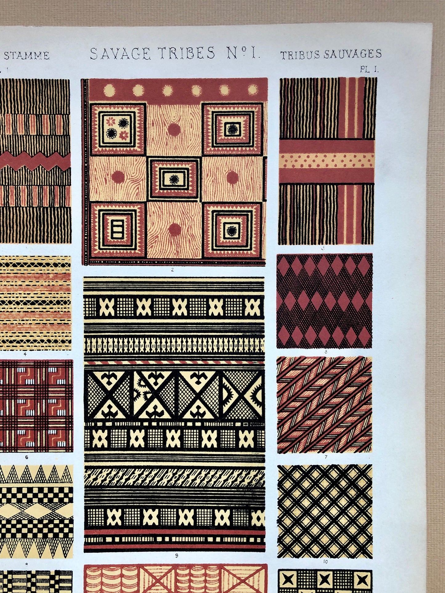 Ornament of Savage Tribes. Three Original Plates From The Grammar of Ornament by Owen Jones (1809-68). 33 x 23 cms.