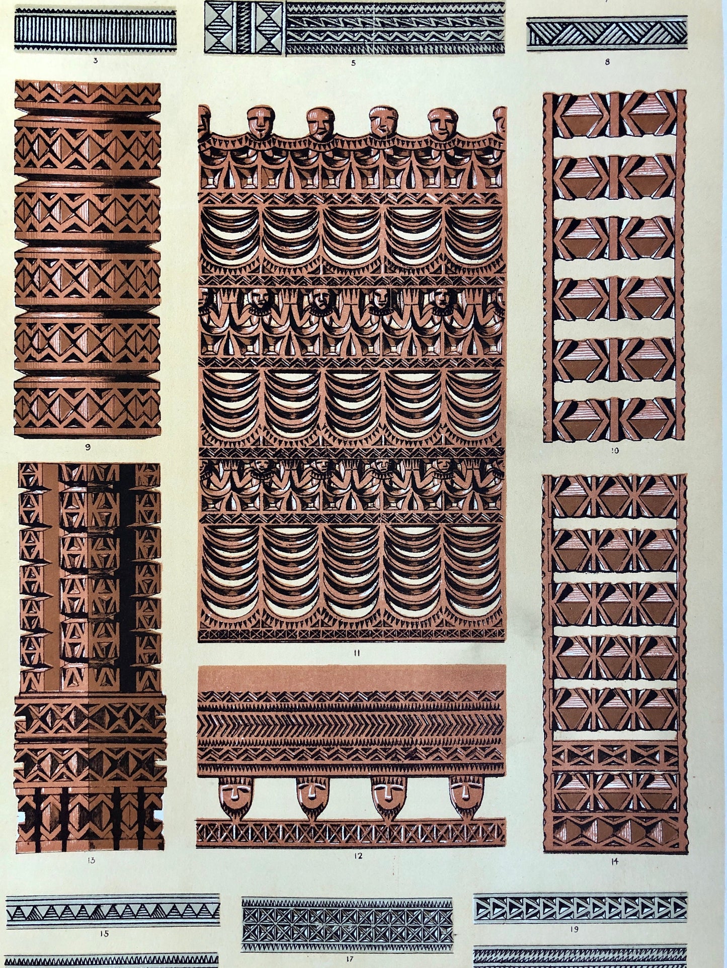Ornament of Savage Tribes. Three Original Plates From The Grammar of Ornament by Owen Jones (1809-68). 33 x 23 cms.