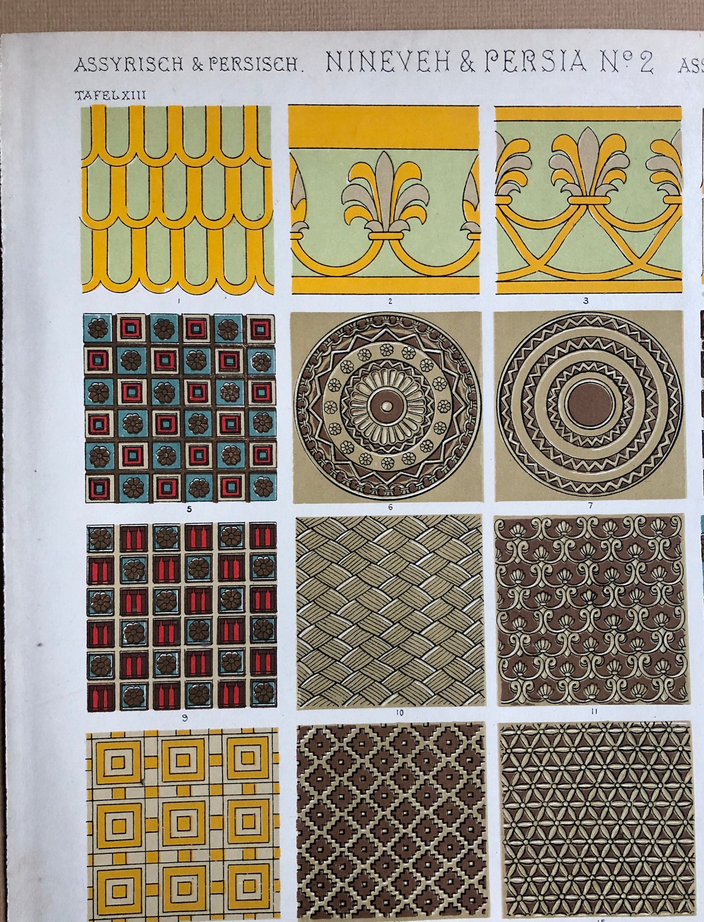 Nineveh and Persia. Two Plates From The Grammar of Ornament by Owen Jones (1809-68). 33 x 23 cms.
