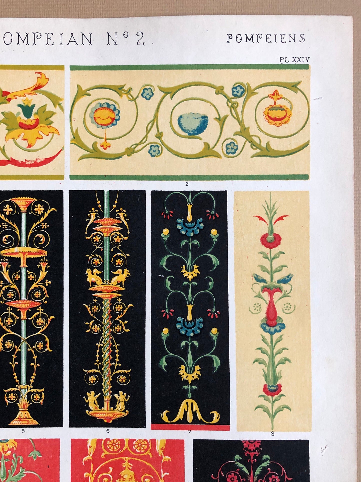 Pompeian Ornament. Nos. 1 and 2. Two antique Plates From The Grammar of Ornament by Owen Jones (1809-68). 33 x 23 cms.
