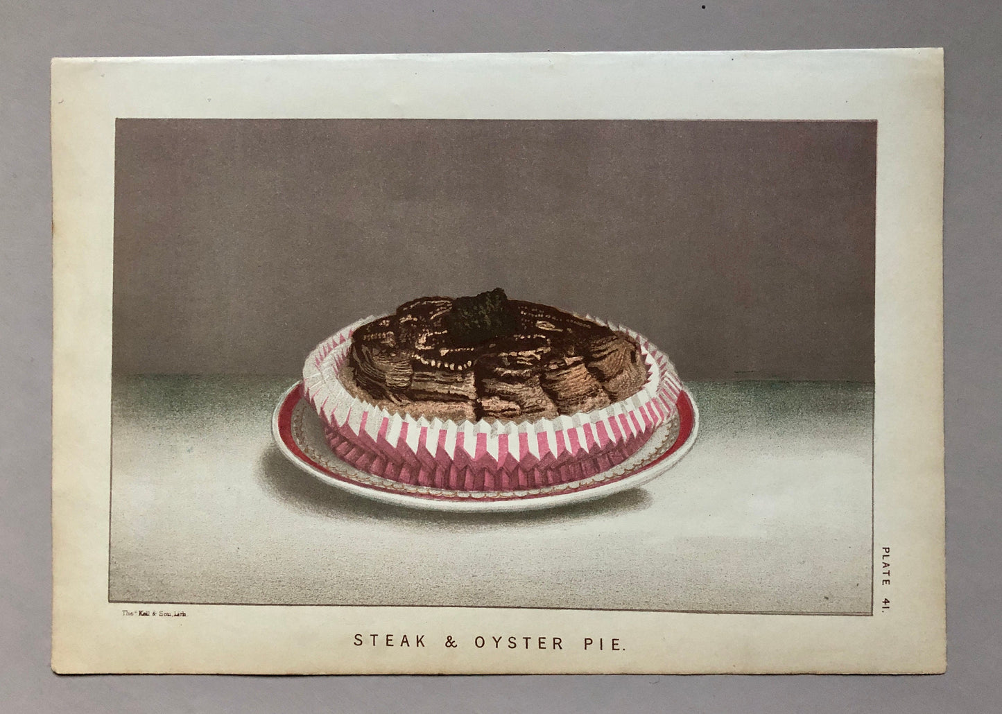 Three Plates of food From a Victorian Cookbook. Beautiful chromolithographs. Engraved by Thomas Kell in the 1880’s. Size: 17.5 x 25 cms.