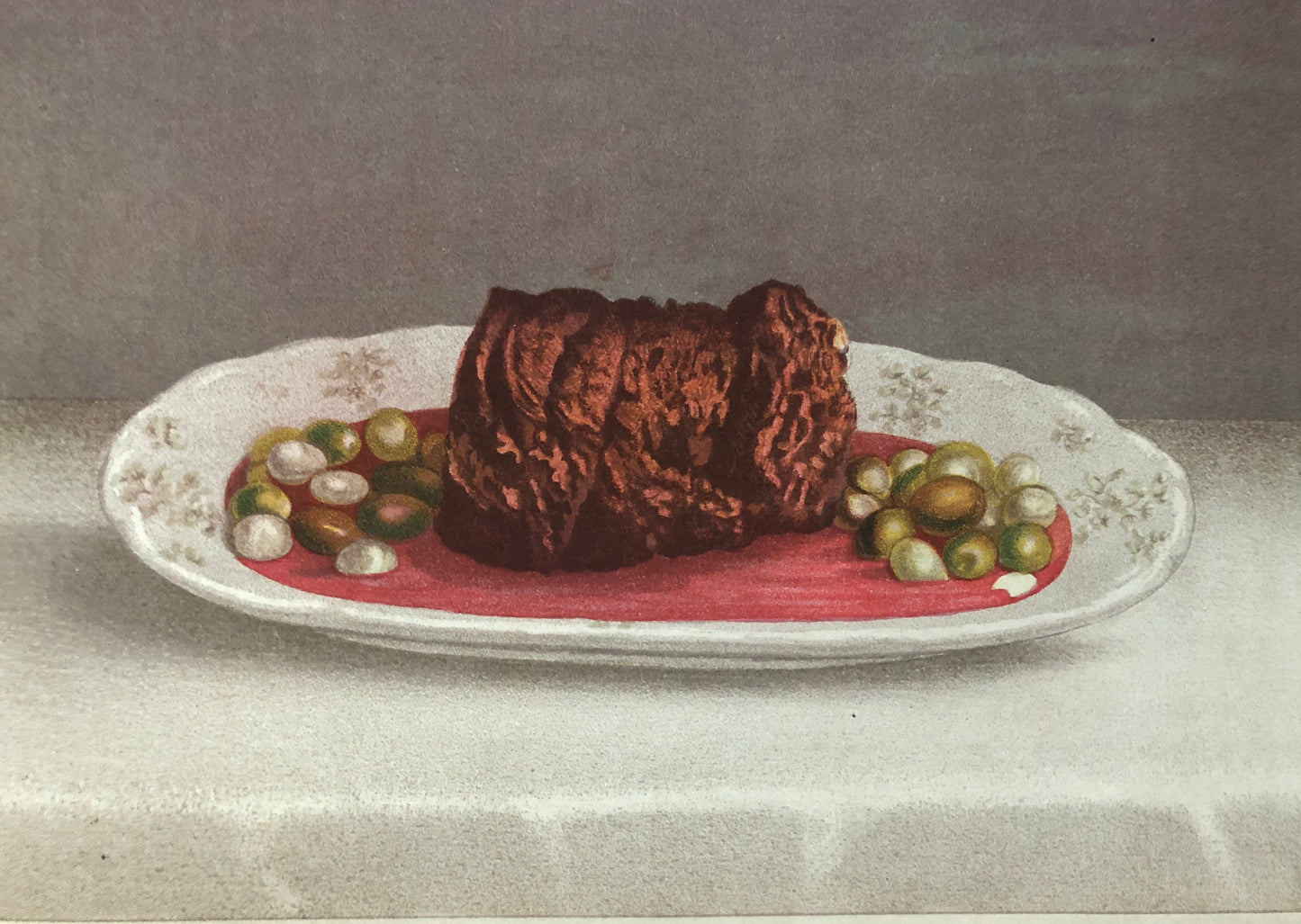 Three Plates of food From a Victorian Cookbook. Beautiful chromolithographs. Engraved by Thomas Kell in the 1880’s. Size: 17.5 x 25 cms.
