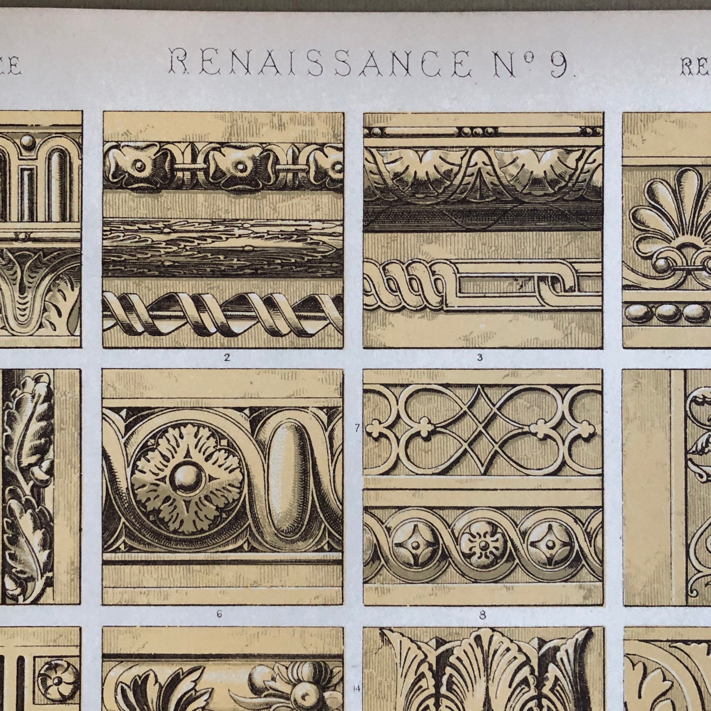 Renaissance Ornament. Nos. 1, 2, 3, 8 and 9. Five antique Plates From The Grammar of Ornament by Owen Jones (1809-68). 33 x 23 cms.