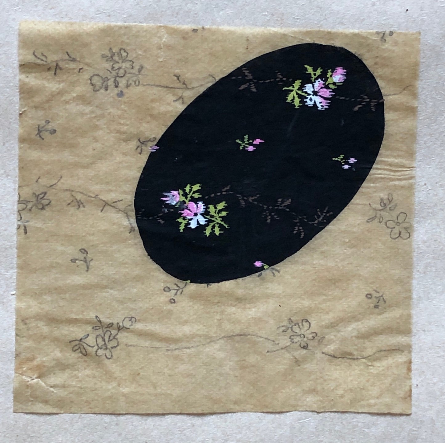 Two Original Hand Painted Antique French Textile Designs. Produced in Lyon in 1911. Size: 9 x 8.7 cms and 7.2 x 7.4 cms.