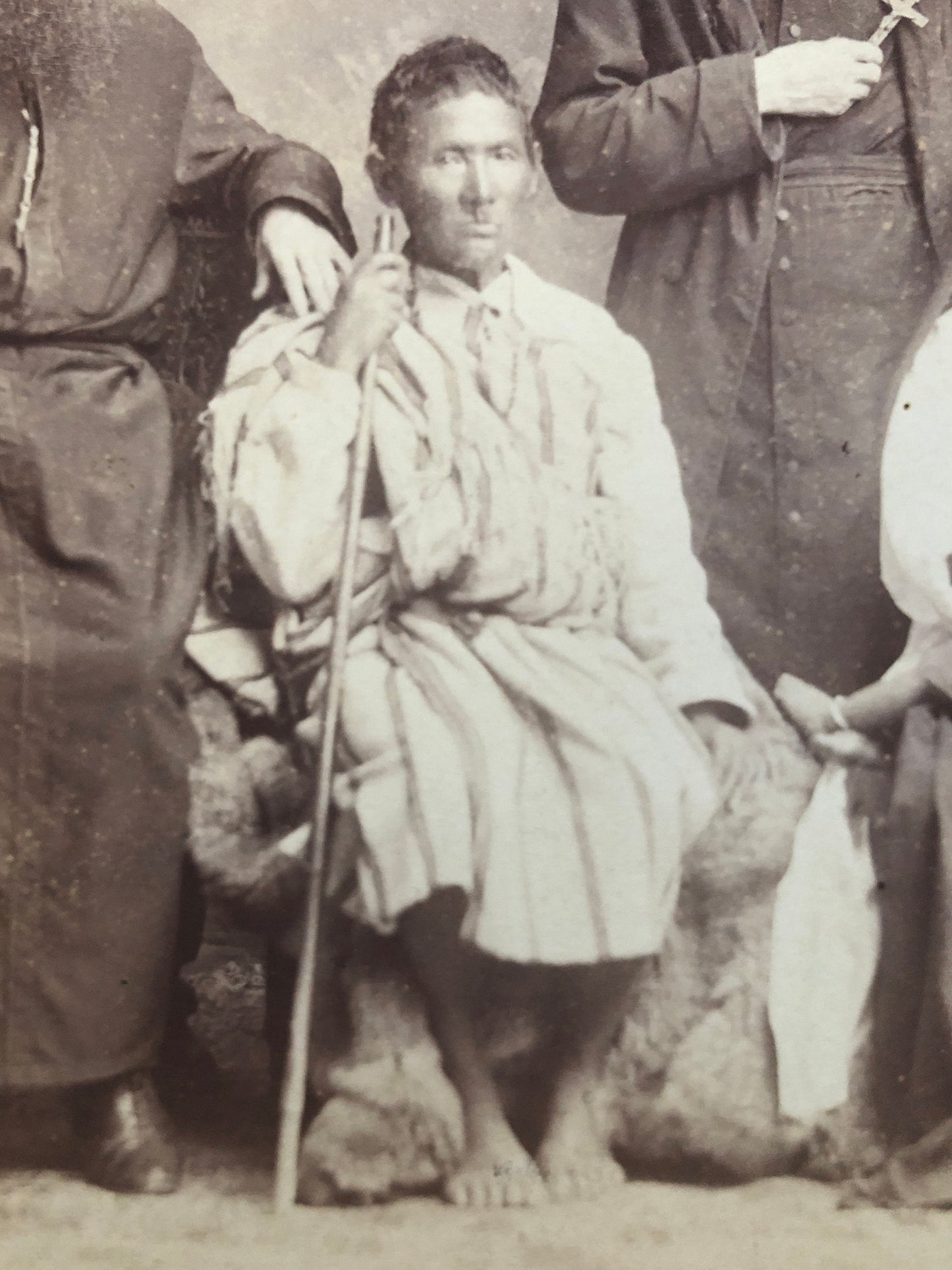 Missionaries - Pere Henri Depelchin - and Tribal People. Photographed by Johnston & Hoffman, India. Late 19th Century. Size: 21 x 17.5 cms.