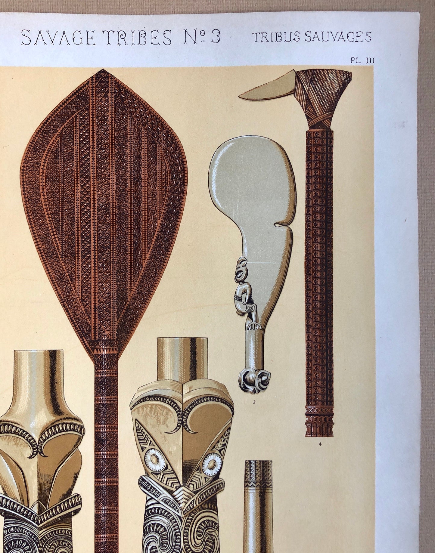 Ornament of Savage Tribes. Three Original Plates From The Grammar of Ornament by Owen Jones (1809-68). 33 x 23 cms.