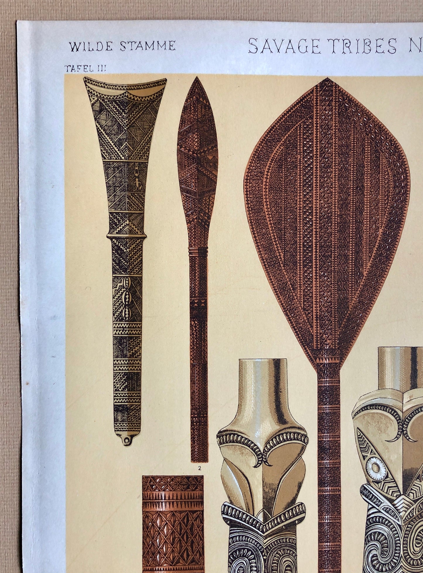 Ornament of Savage Tribes. Three Original Plates From The Grammar of Ornament by Owen Jones (1809-68). 33 x 23 cms.