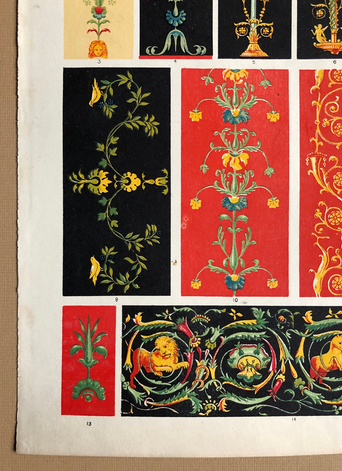 Pompeian Ornament. Nos. 1 and 2. Two antique Plates From The Grammar of Ornament by Owen Jones (1809-68). 33 x 23 cms.