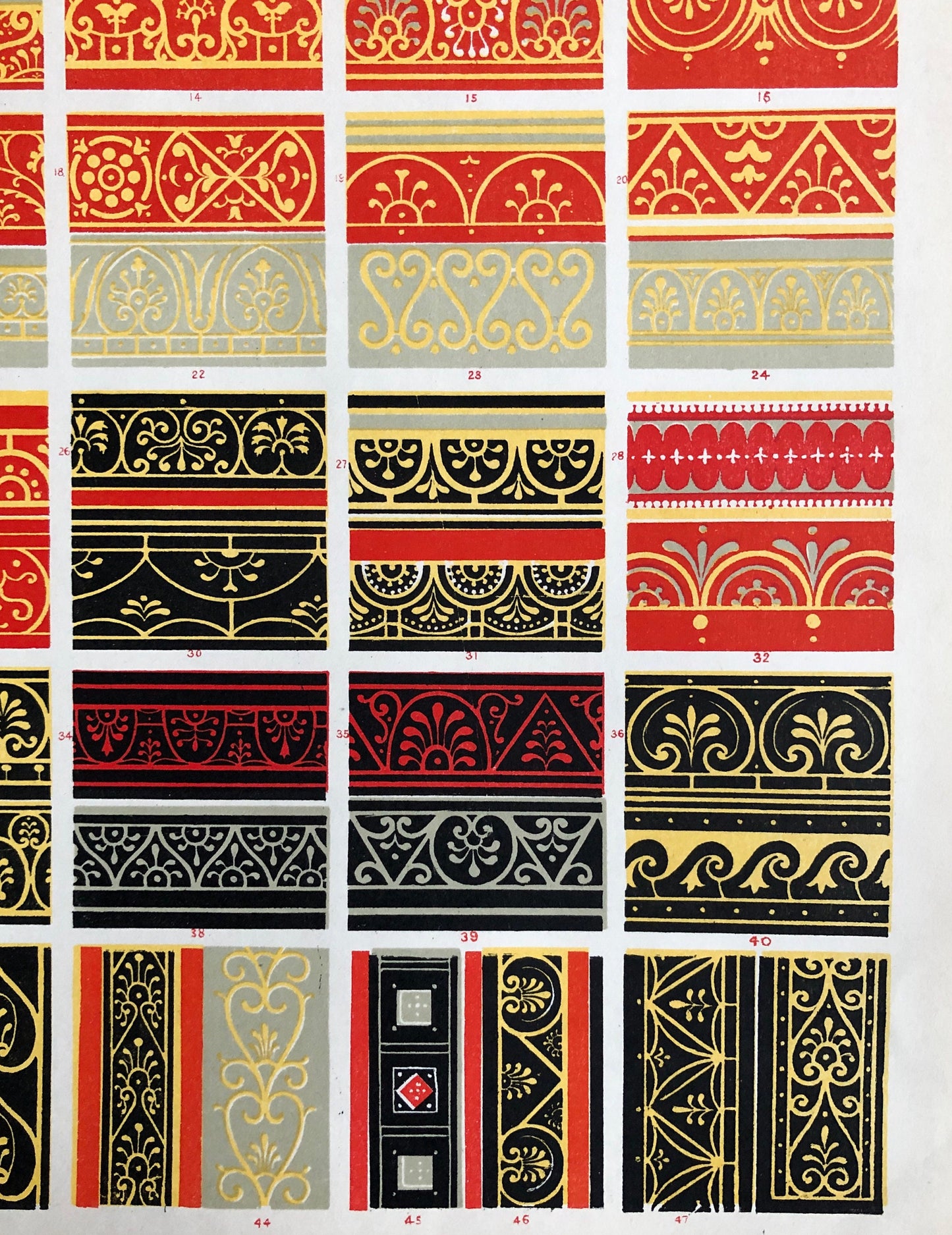 Pompeian Ornament. Nos. 1 and 2. Two antique Plates From The Grammar of Ornament by Owen Jones (1809-68). 33 x 23 cms.