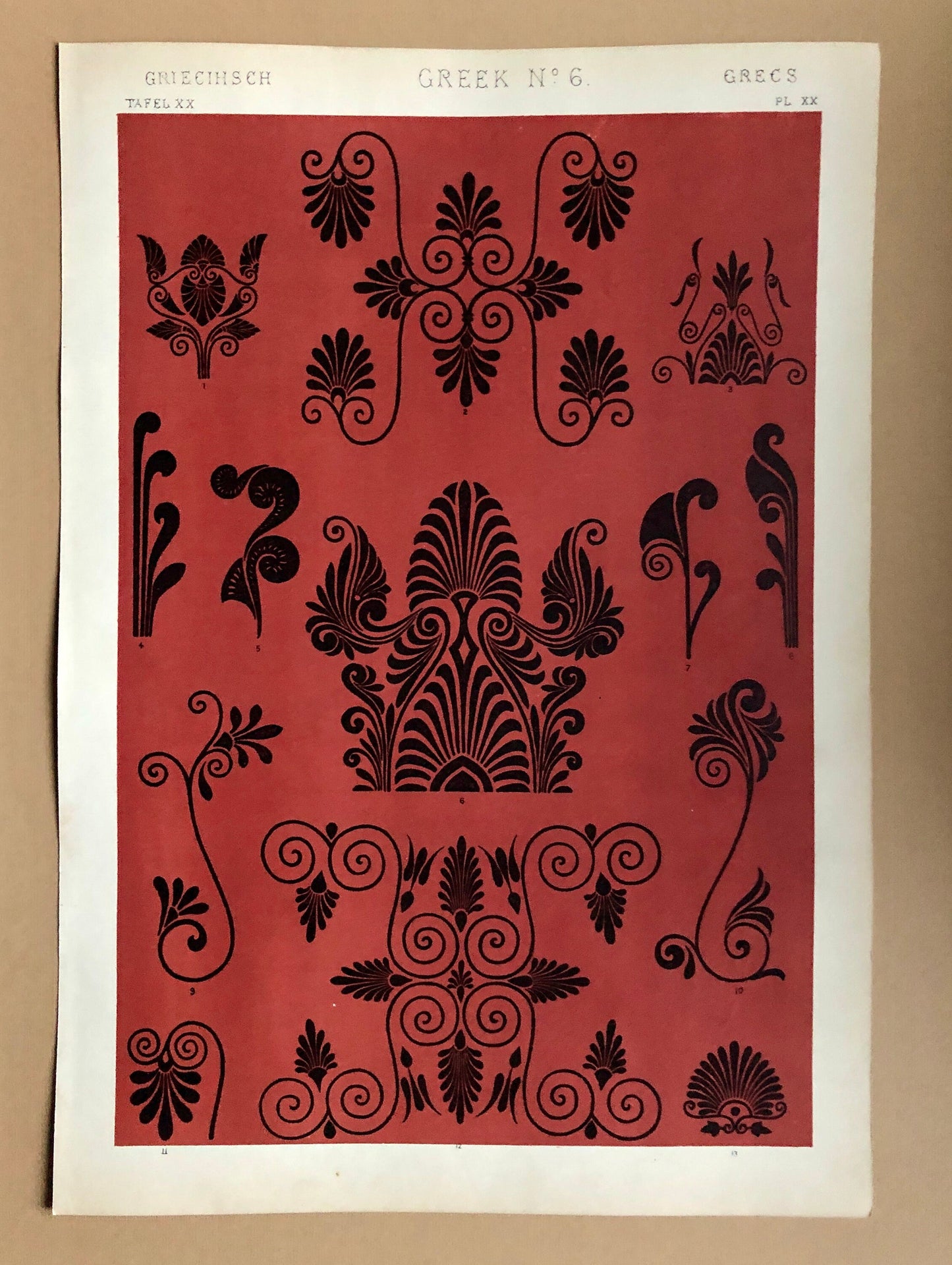 Greek Ornament Nos. 1, 3, 5 and 6. Four antique Plates From The Grammar of Ornament by Owen Jones (1809-68). 33 x 23 cms.