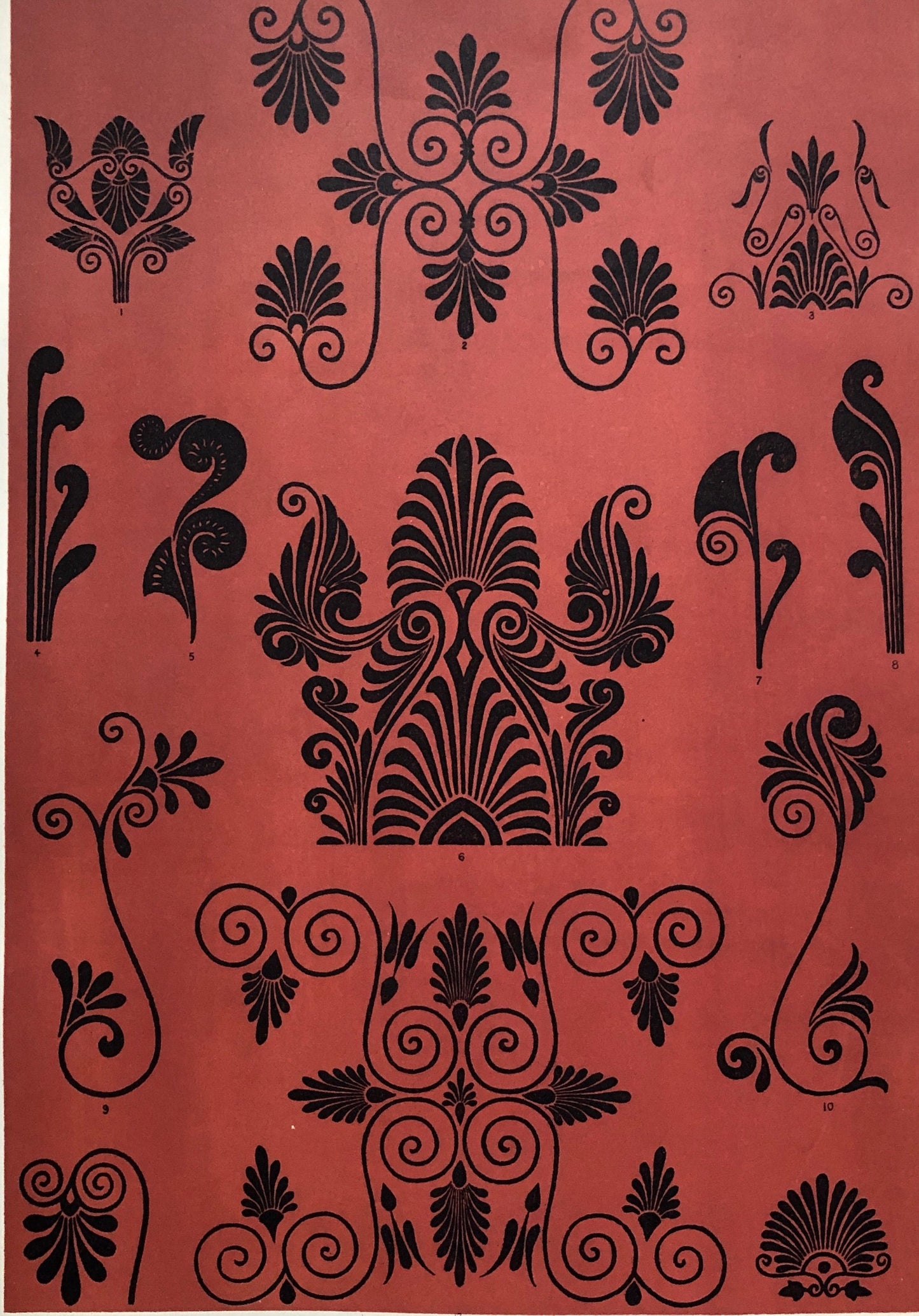 Greek Ornament Nos. 1, 3, 5 and 6. Four antique Plates From The Grammar of Ornament by Owen Jones (1809-68). 33 x 23 cms.