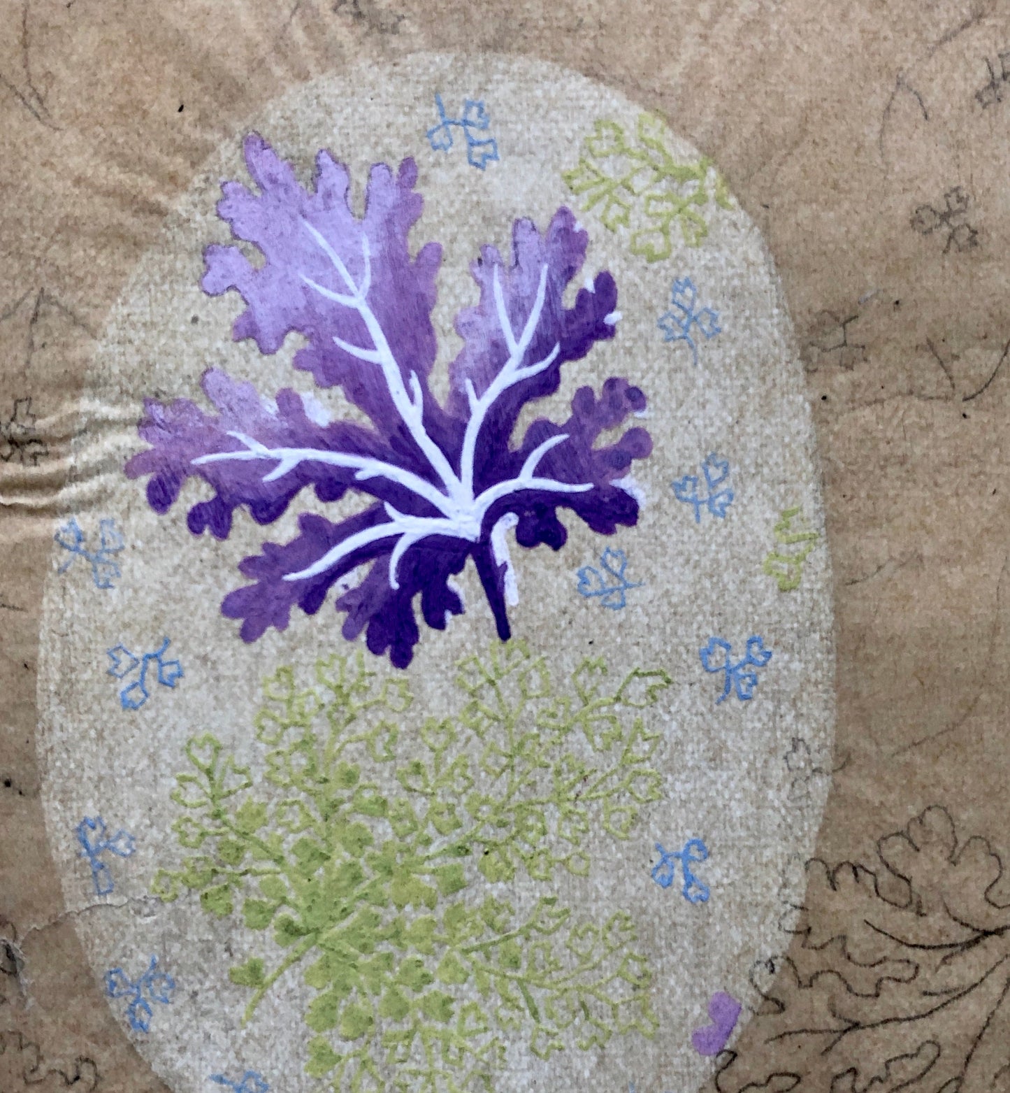 An Original Antique French Textile Design. Hand Painted. Produced in Lyon in 1910. Size: 14.5 x 12.7 cms.