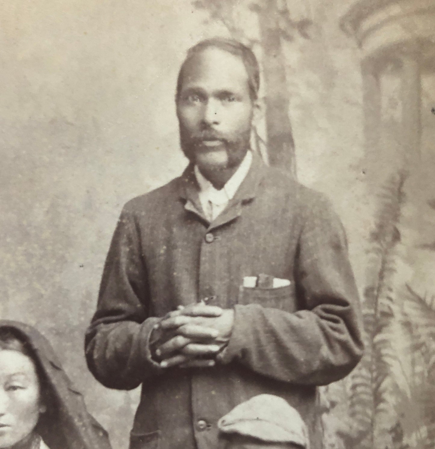 Missionaries - Pere Henri Depelchin - and Tribal People. Photographed by Johnston & Hoffman, India. Late 19th Century. Size: 21 x 17.5 cms.